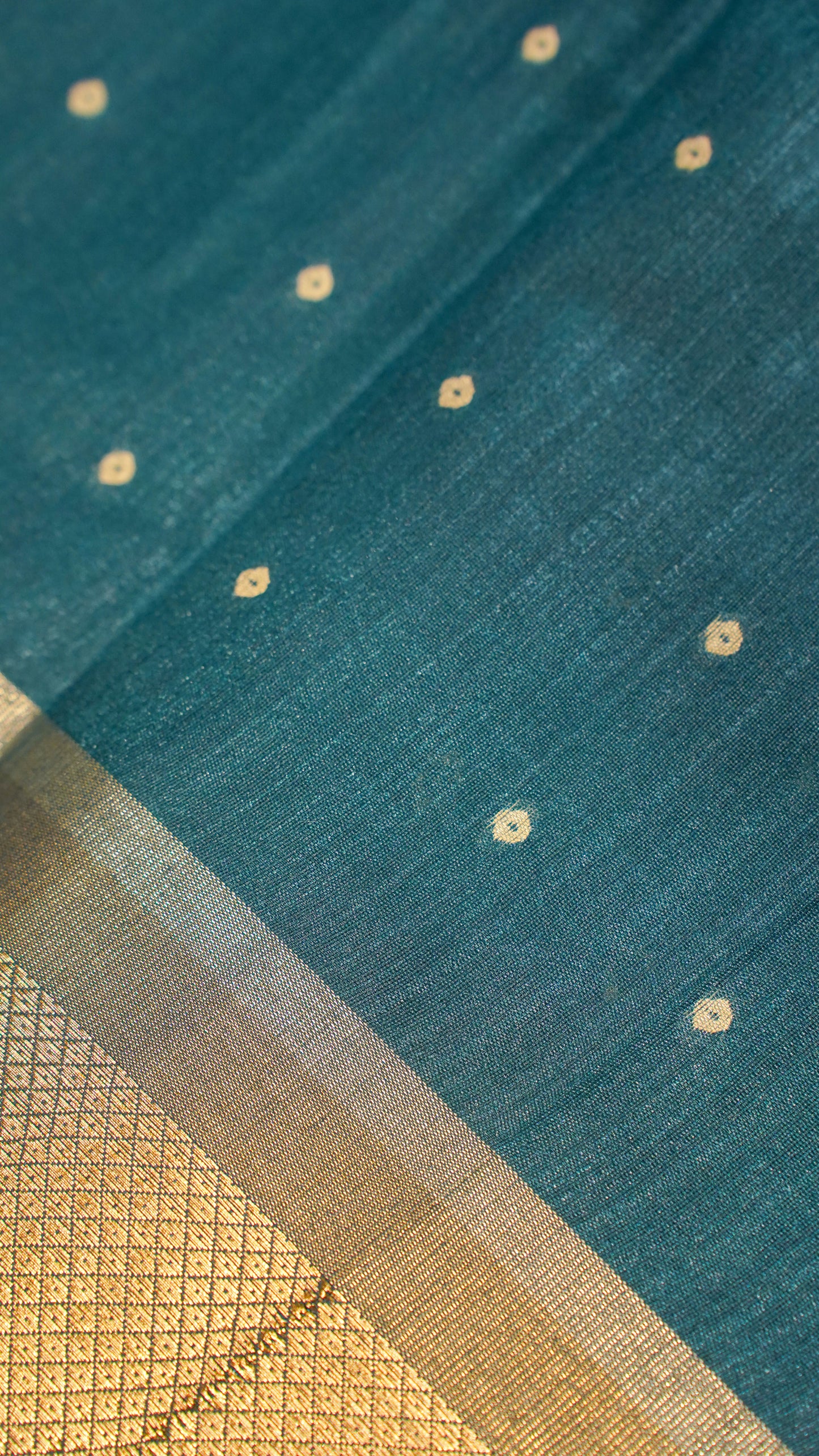 "UTSAV BANARAS 121" Banarasi Dark Teal Raw Chanderi Buti Silk Saree
