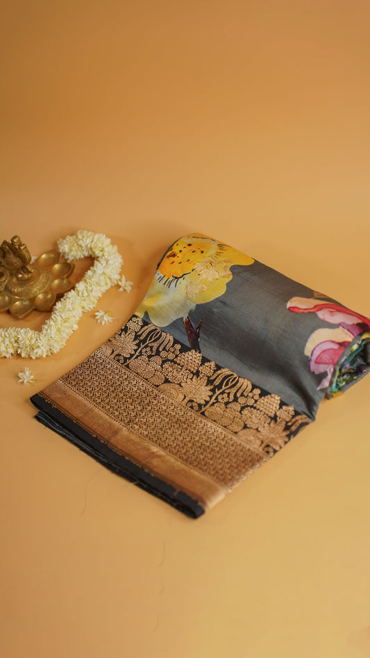 Rangrasiya "Pure Mango Raw Silk With Pure Zari Kadwa Work In Vibrant Color Fusion"