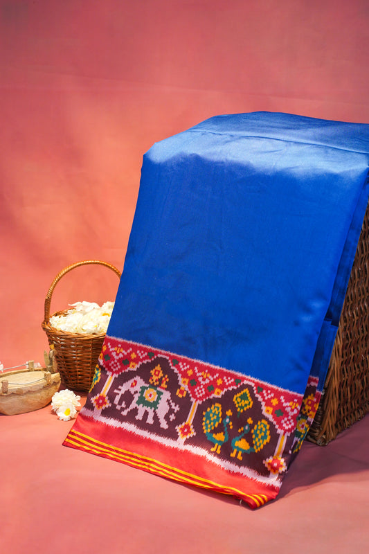 "Utsav Banaras 189" Banarasi Royal Blue Patola Silk Saree With Elephant & Peacock Motifs