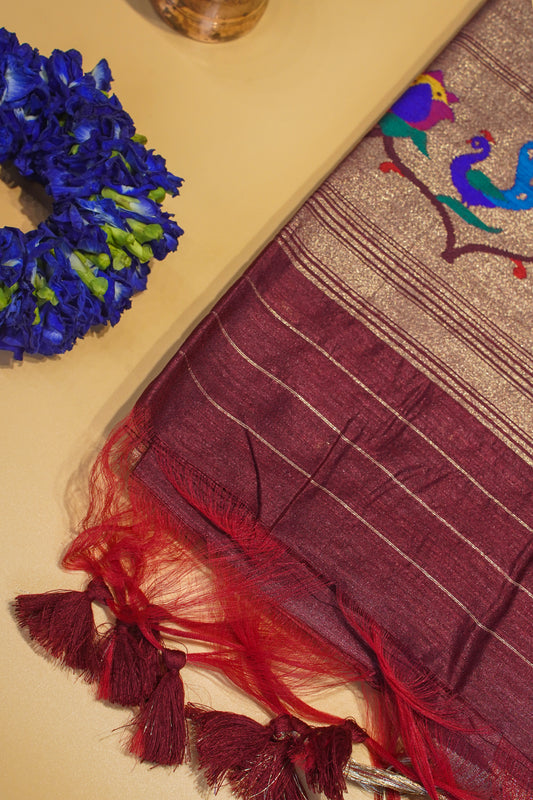 "UTSAV BANARAS 165" Banarasi Maroon Peacock Paithani Saree
