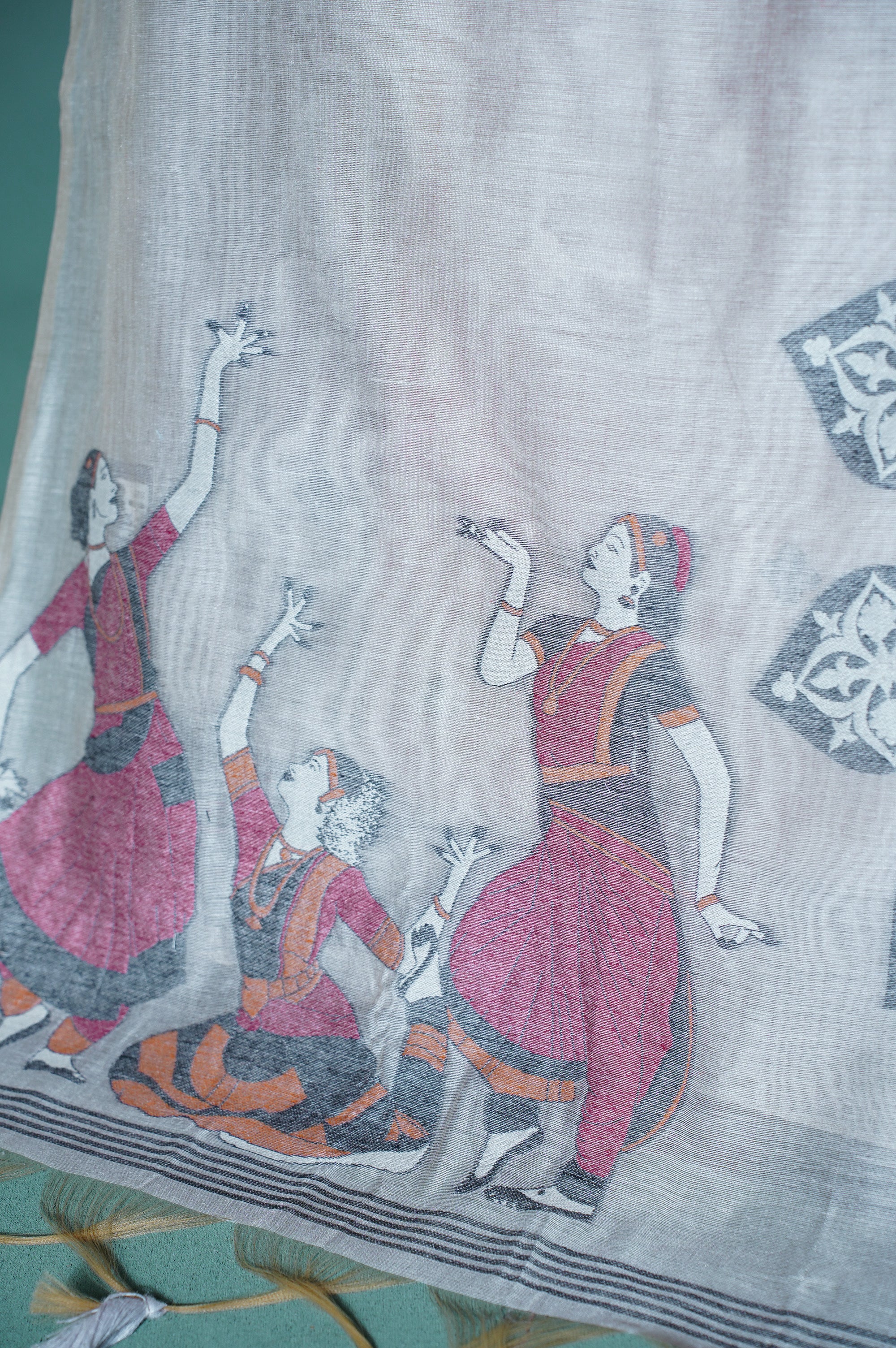 "UTSAV BANARAS 304" Banarasi Sorrel Brown Chanderi Jamdani Silk Saree with Classical Dance Motifs