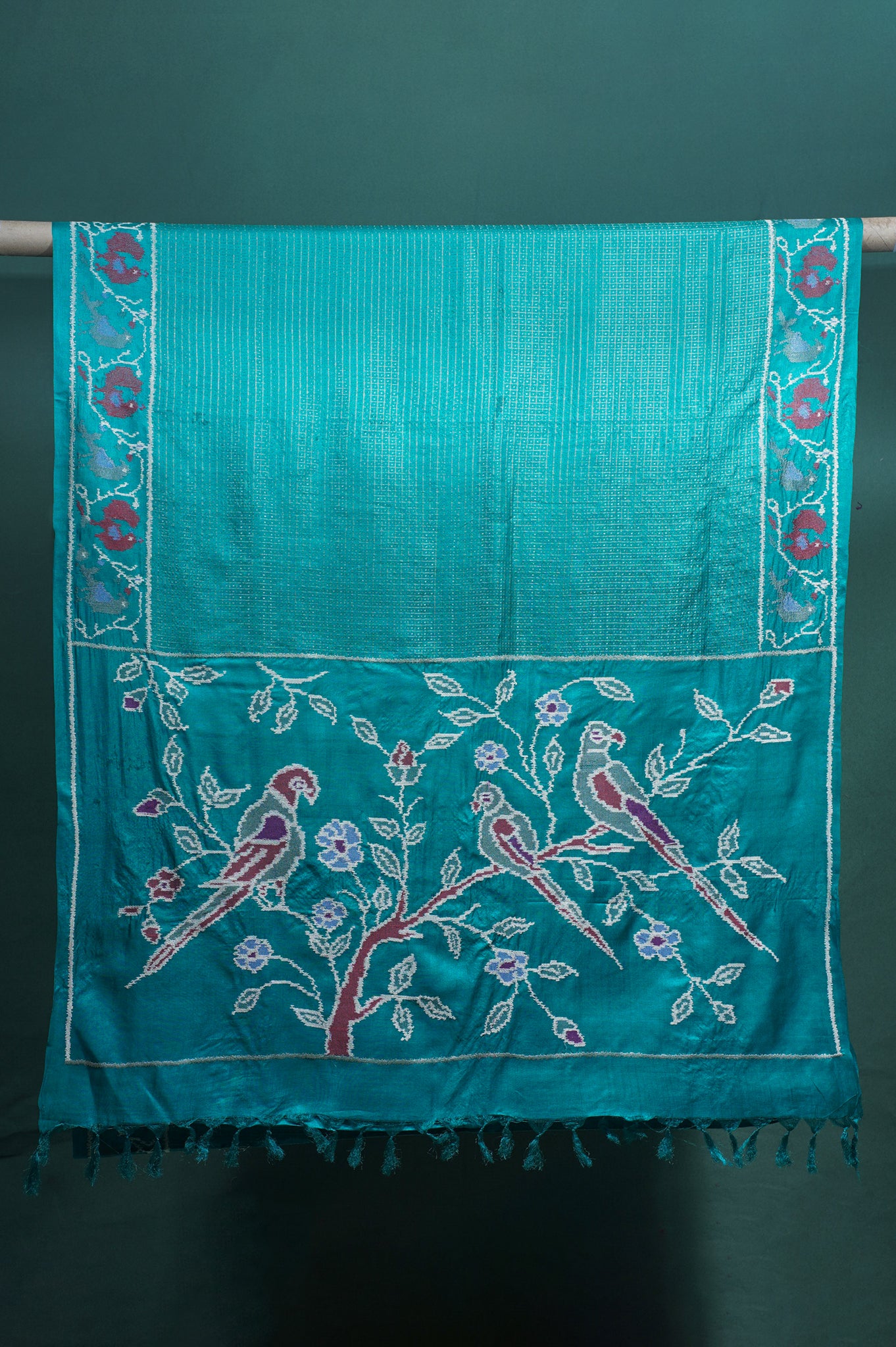 "Founder Choice 009" Banarasi Enchanting Rama Green Resham Work Pure Silk Saree With Bird Motifs