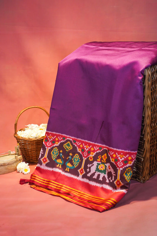 "Utsav Banaras 191" Banarasi Royal Purple Patola Silk Saree With Peacock & Elephant Motifs