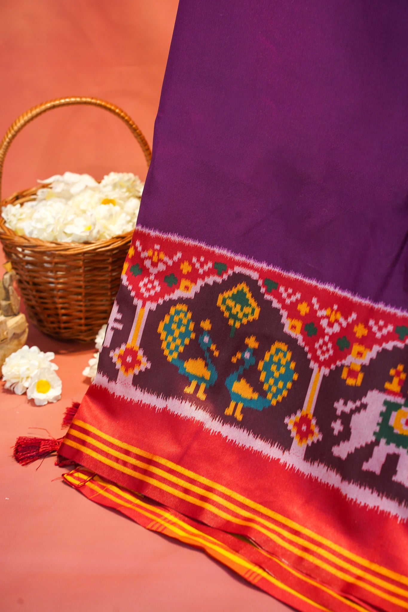 "Utsav Banaras 191" Banarasi Royal Purple Patola Silk Saree With Peacock & Elephant Motifs