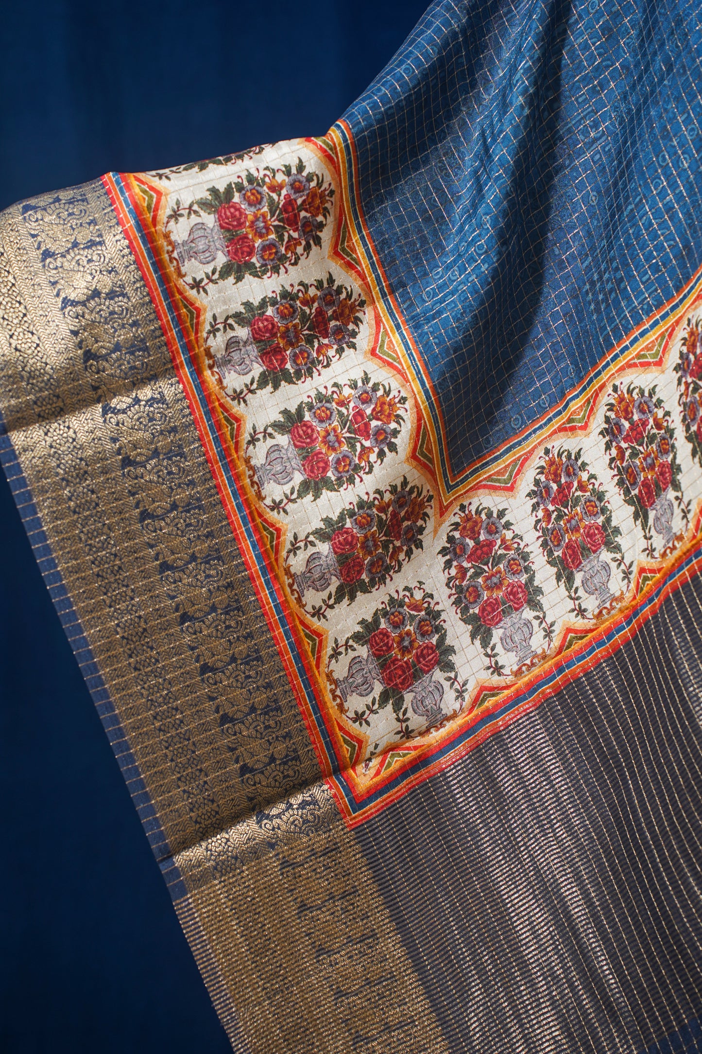 "UTSAV BANARAS 016" Blue Natural Moonga Georgette Saree With Handloom Border