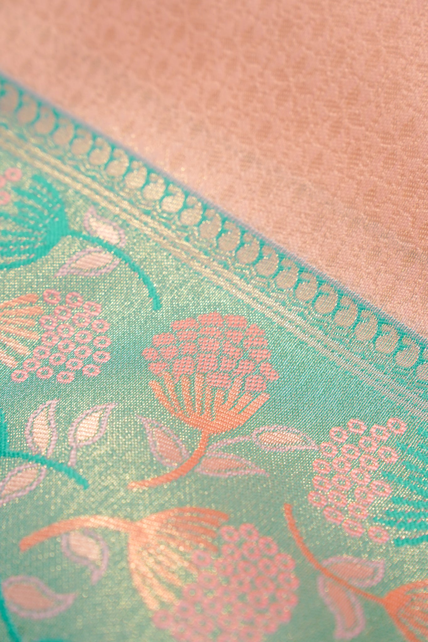 "Utsav Banaras 64A" Banarasi Silk Saree in Soft Peach Pink with Intricate Zari Weave & Contrast Border