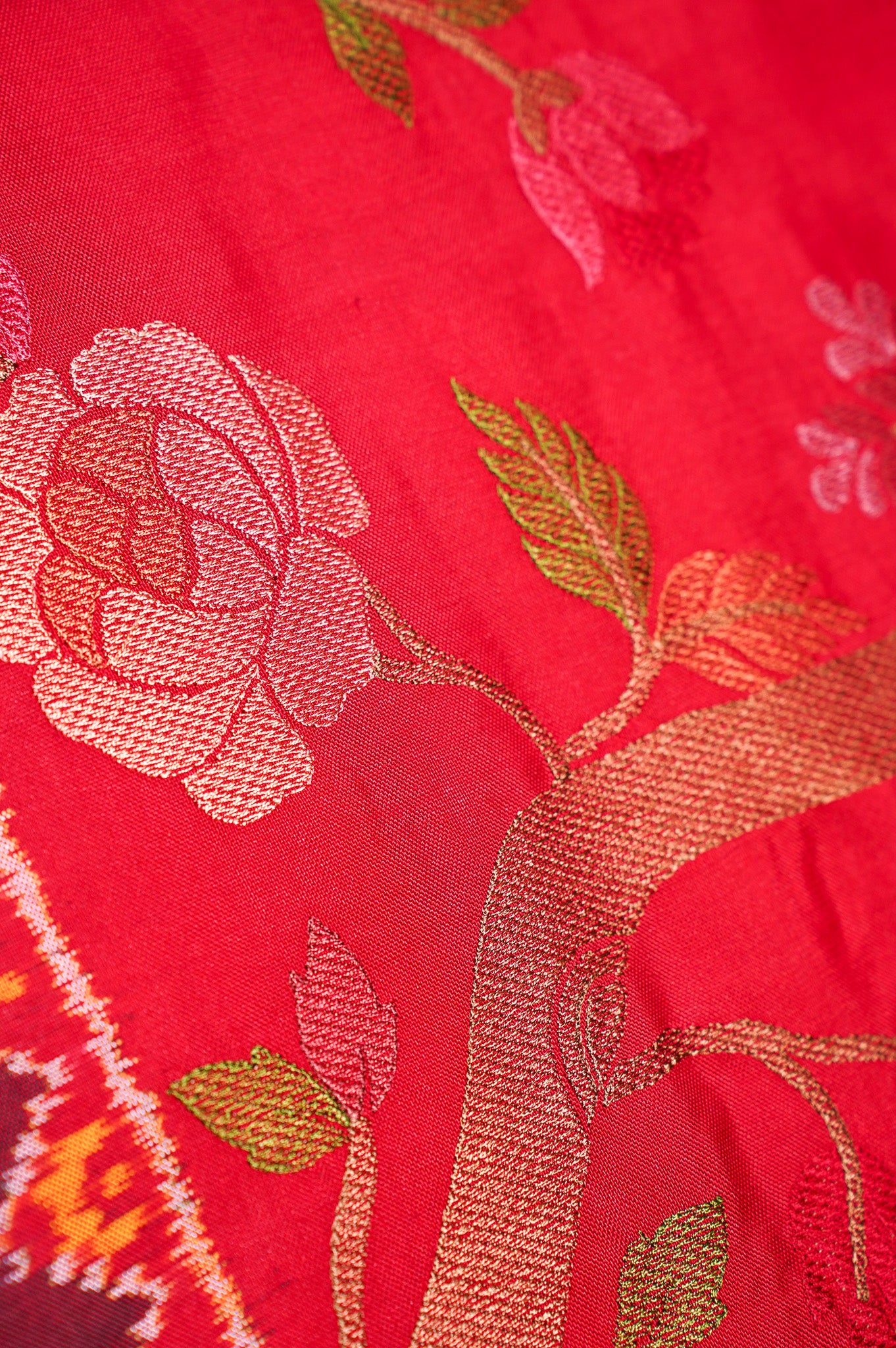 FOUNDER CHOICE 051: Pure Patola Silk Saree in Crimson Red with Floral Vine & Traditional Elephant Motif Pallu