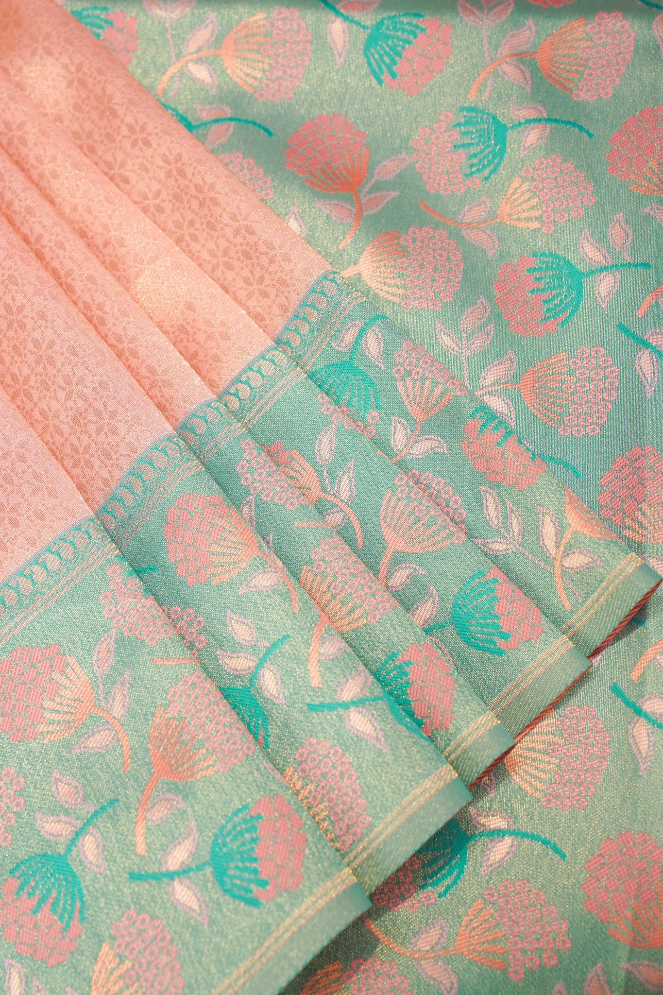 "Utsav Banaras 64A" Banarasi Silk Saree in Soft Peach Pink with Intricate Zari Weave & Contrast Border