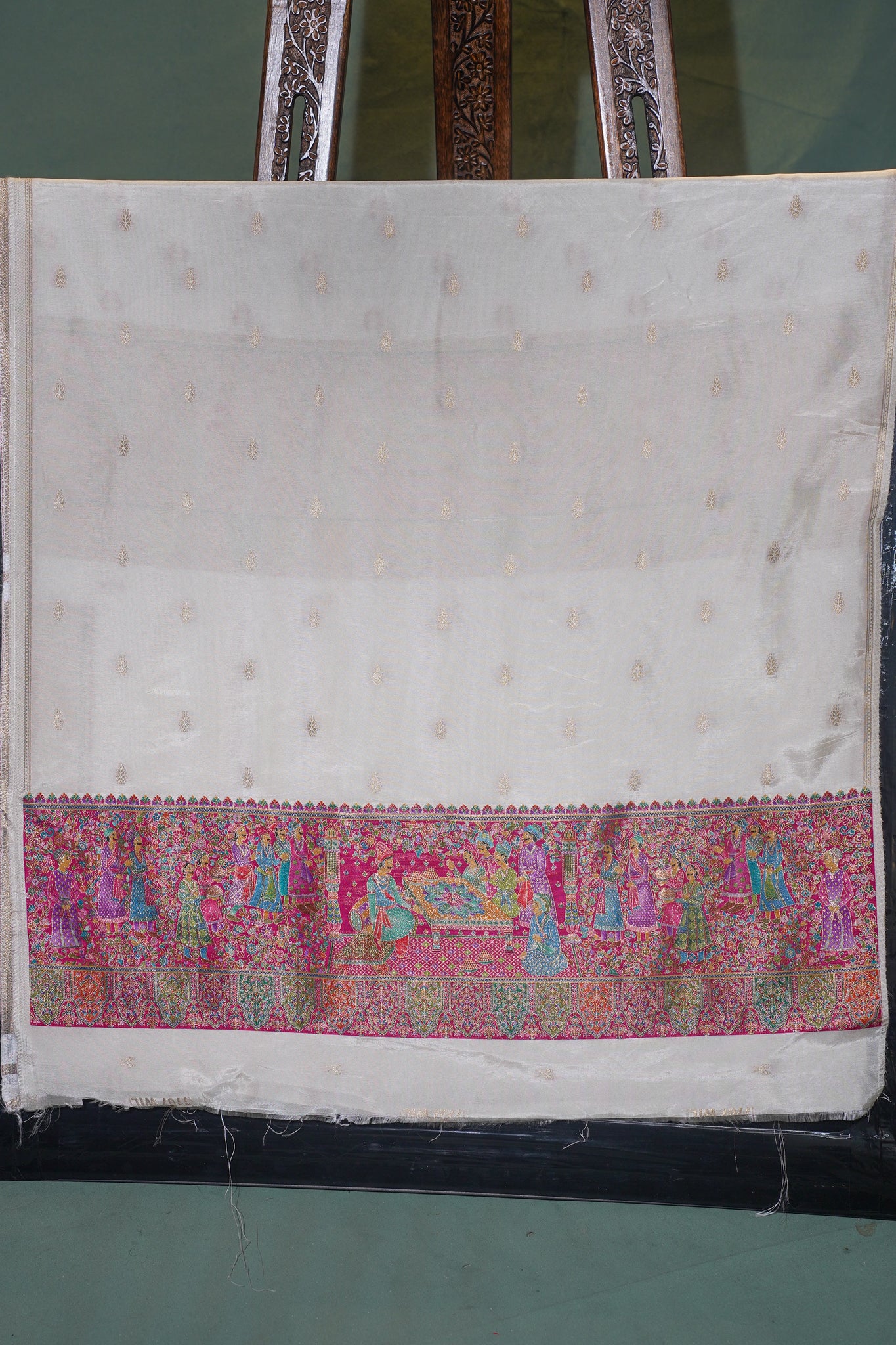 MANSI 112 Regal Pearl White Figure Meenakari Brocade Silk Suit Set