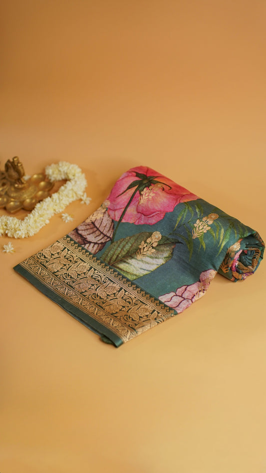 Rangrasiya "Pure Mango Raw Silk With Pure Zari Kadwa Work In Vibrant Color Fusion"