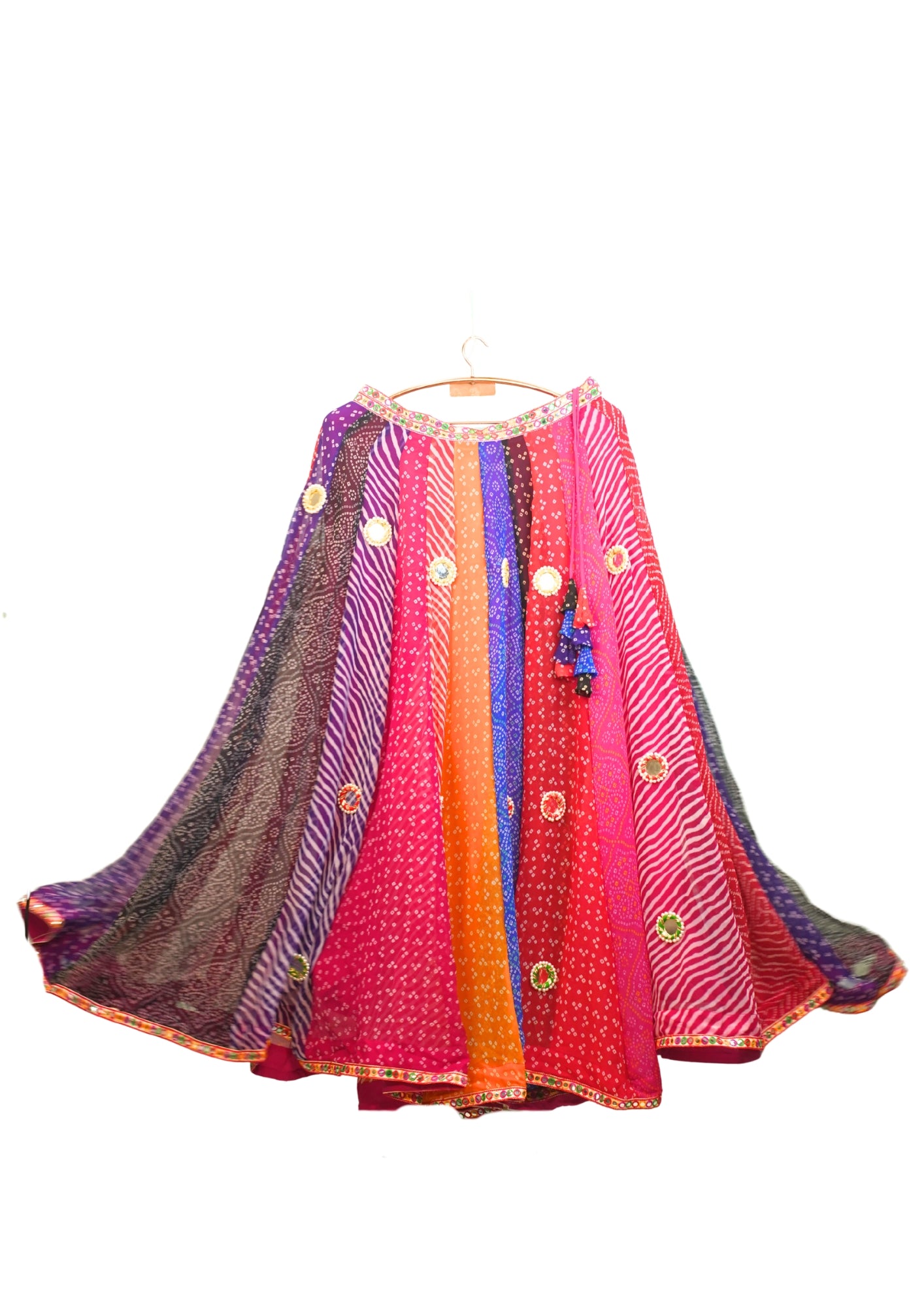 "MANSI 053" Banarasi Georgette Skirt with Bandhani Print & Mirror Work Detailing