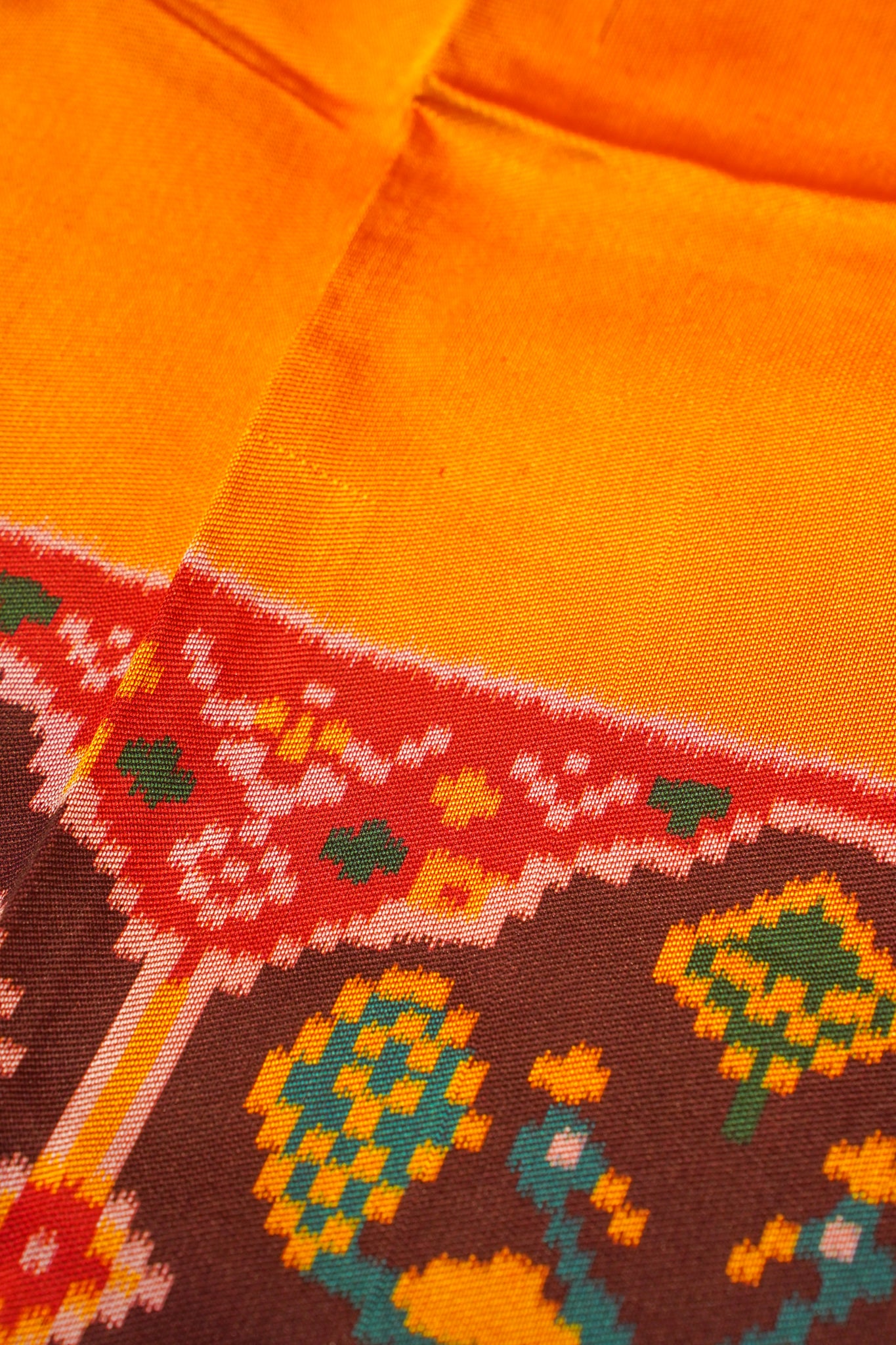 "Utsav Banaras 190" Banarasi Mustard Yellow Patola Silk Saree With Elephant & Peacock Motif