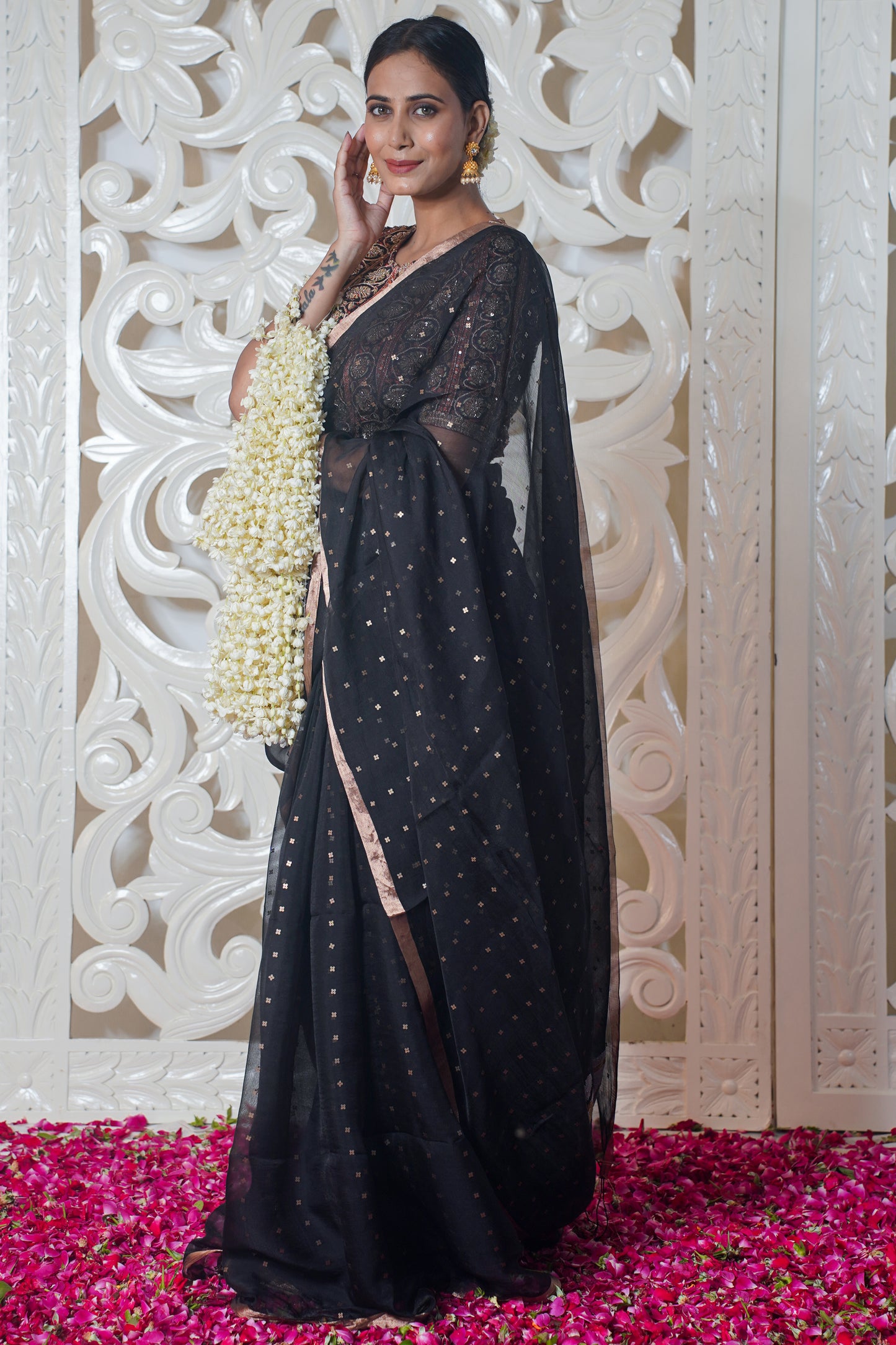 "VIRASAT 143" Black Pure Organza Saree With Buti Work