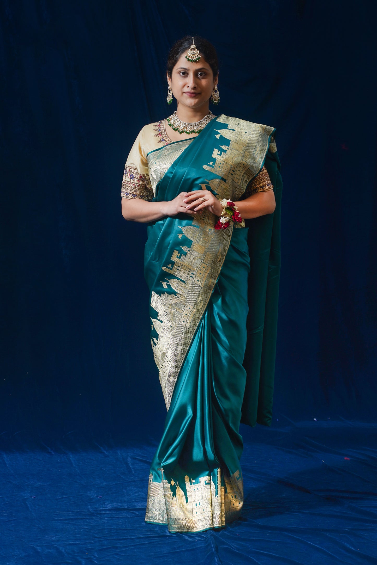 "WAAH BANARAS 14A" Green Kashi Ghat Banarasi Masaru Silk Saree