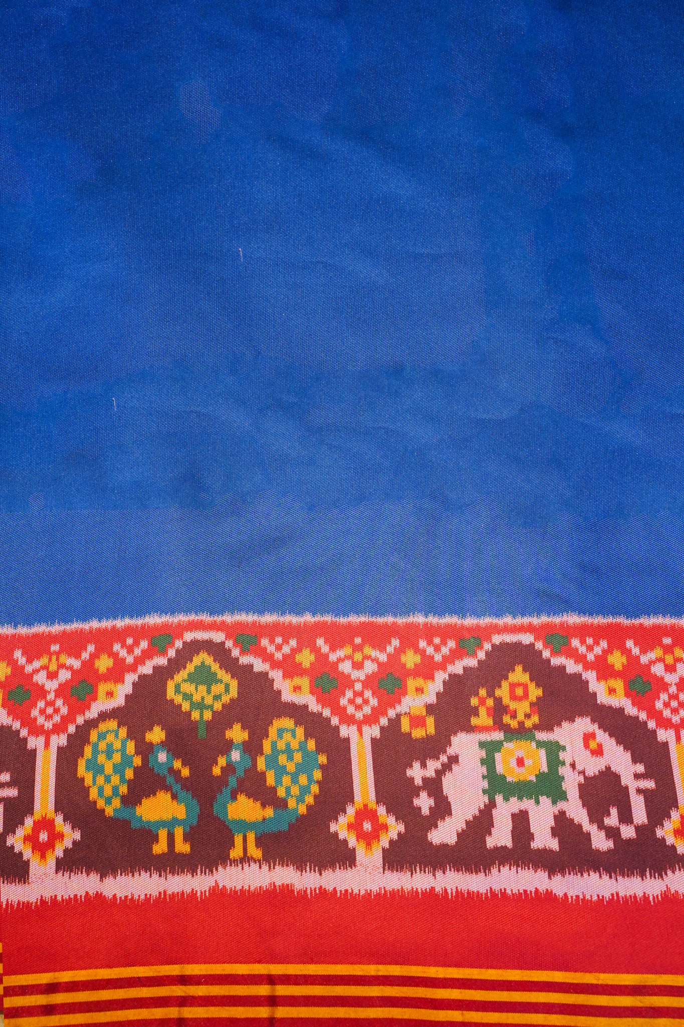 "Utsav Banaras 189" Banarasi Royal Blue Patola Silk Saree With Elephant & Peacock Motifs
