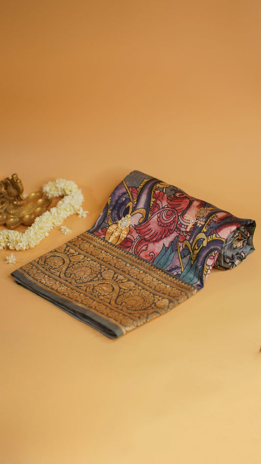 Rangrasiya "Pure Mango Raw Silk With Pure Zari Kadwa Work In Vibrant Color Fusion"