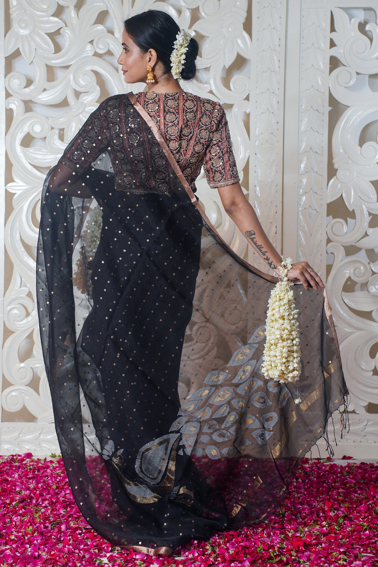 "VIRASAT 143" Black Pure Organza Saree With Buti Work