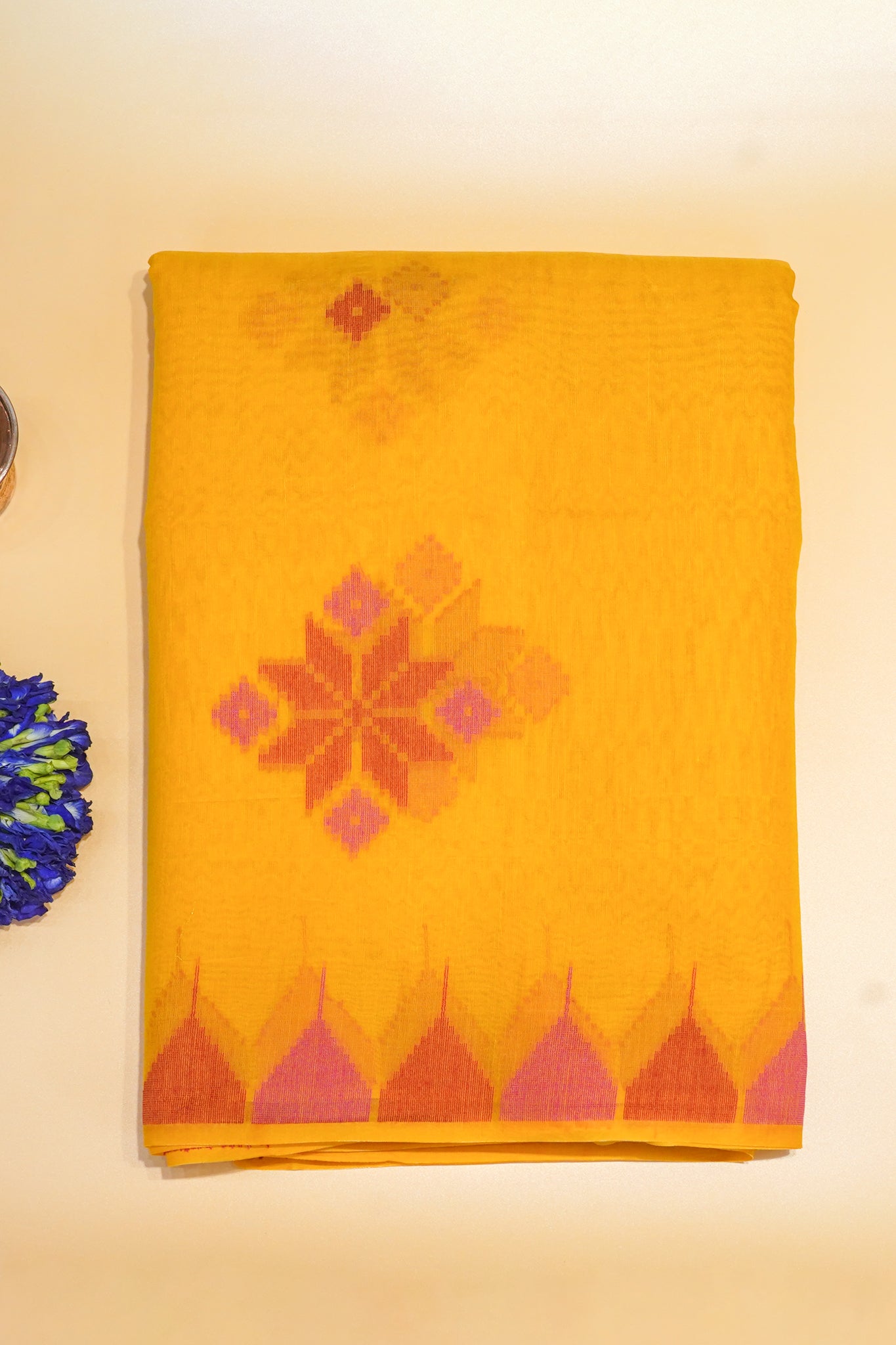"UTSAV BANARAS 176" Banarasi Vibrant Yellow Ikat Cotton Saree