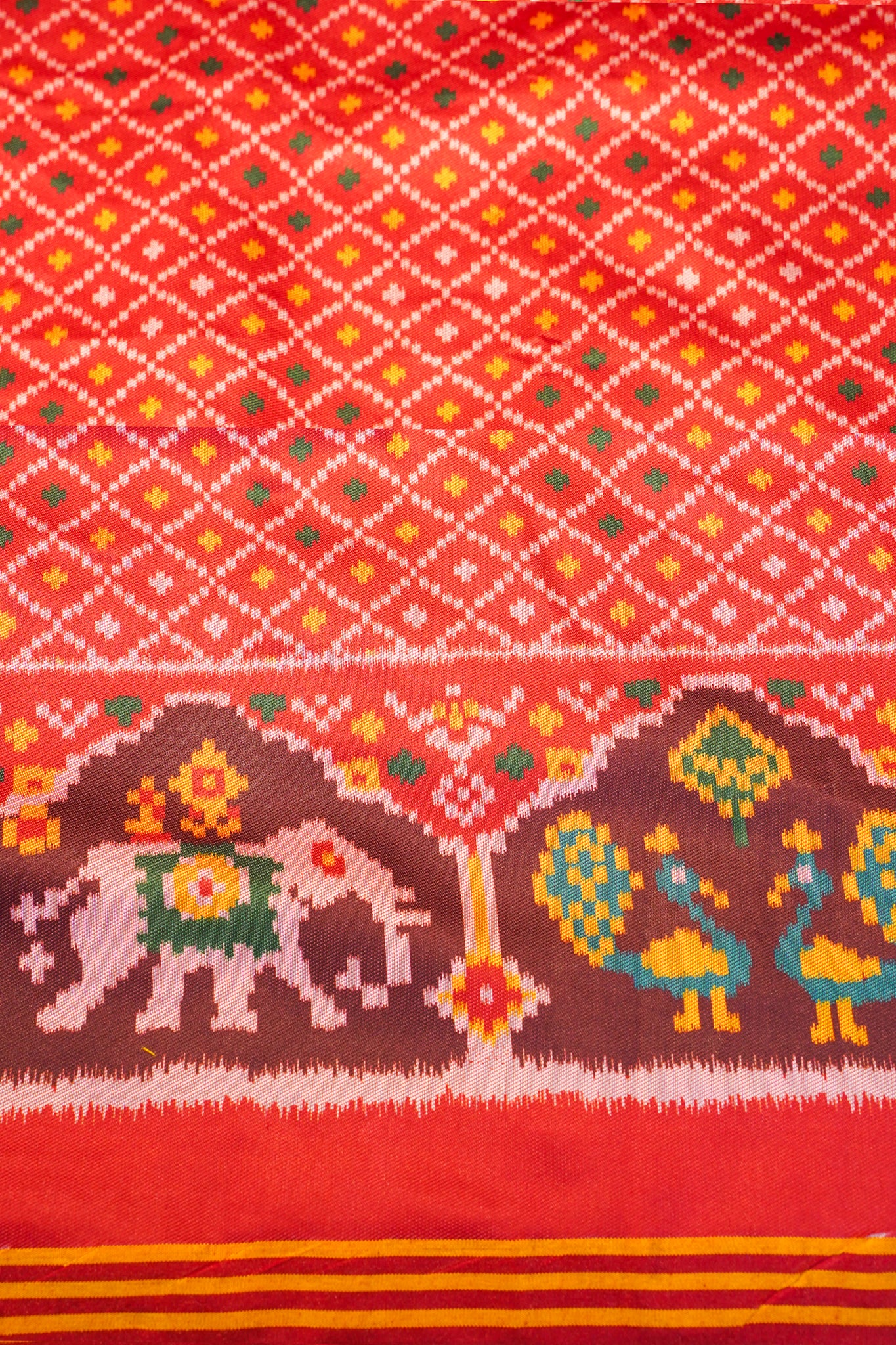 "Utsav Banaras 189" Banarasi Royal Blue Patola Silk Saree With Elephant & Peacock Motifs