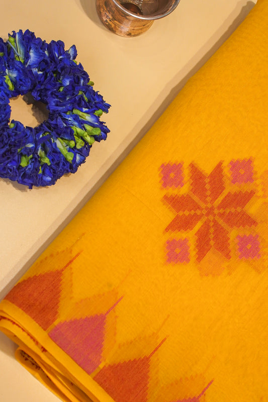 "UTSAV BANARAS 176" Banarasi Vibrant Yellow Ikat Cotton Saree