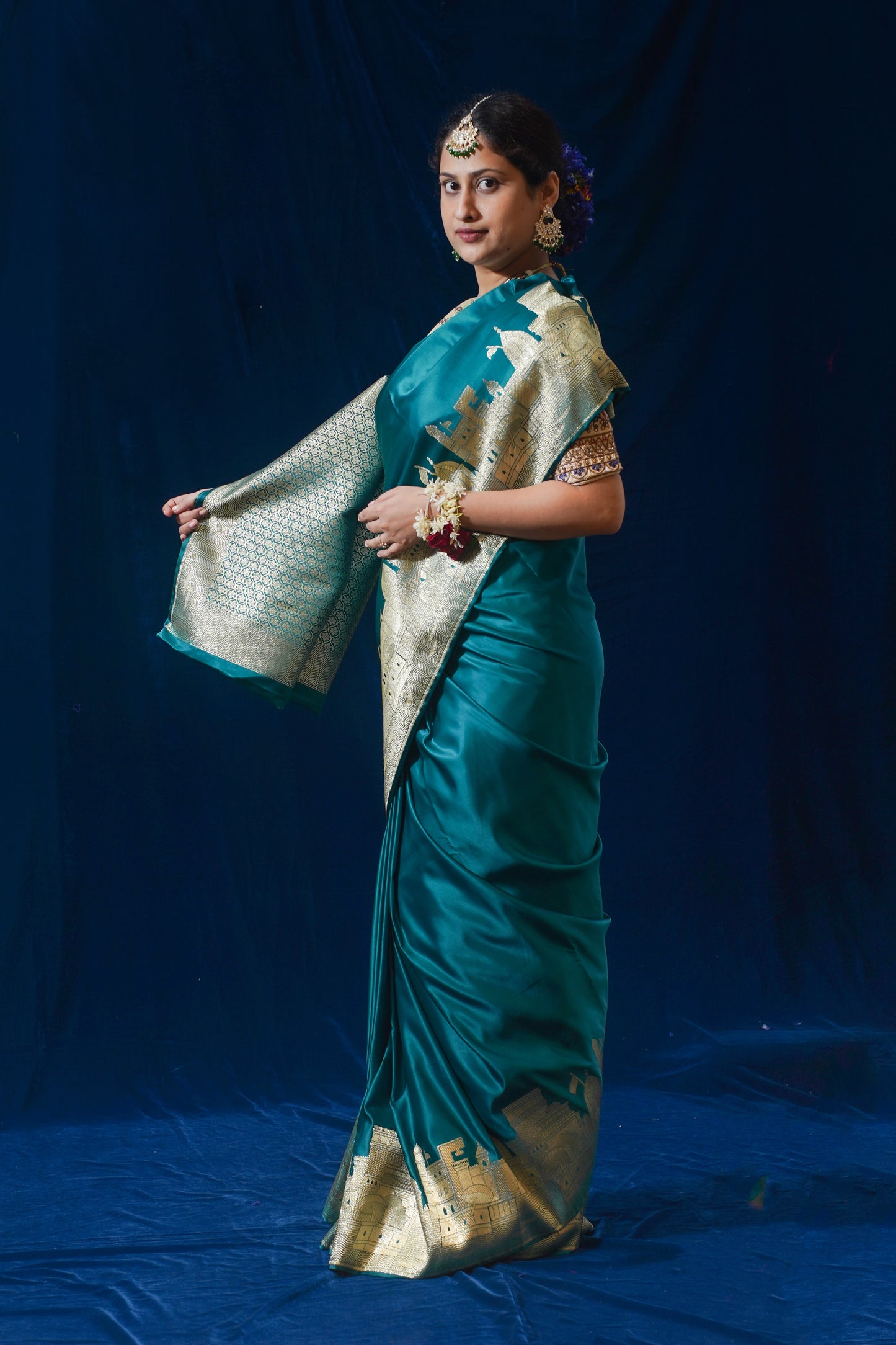 "WAAH BANARAS 14A" Green Kashi Ghat Banarasi Masaru Silk Saree