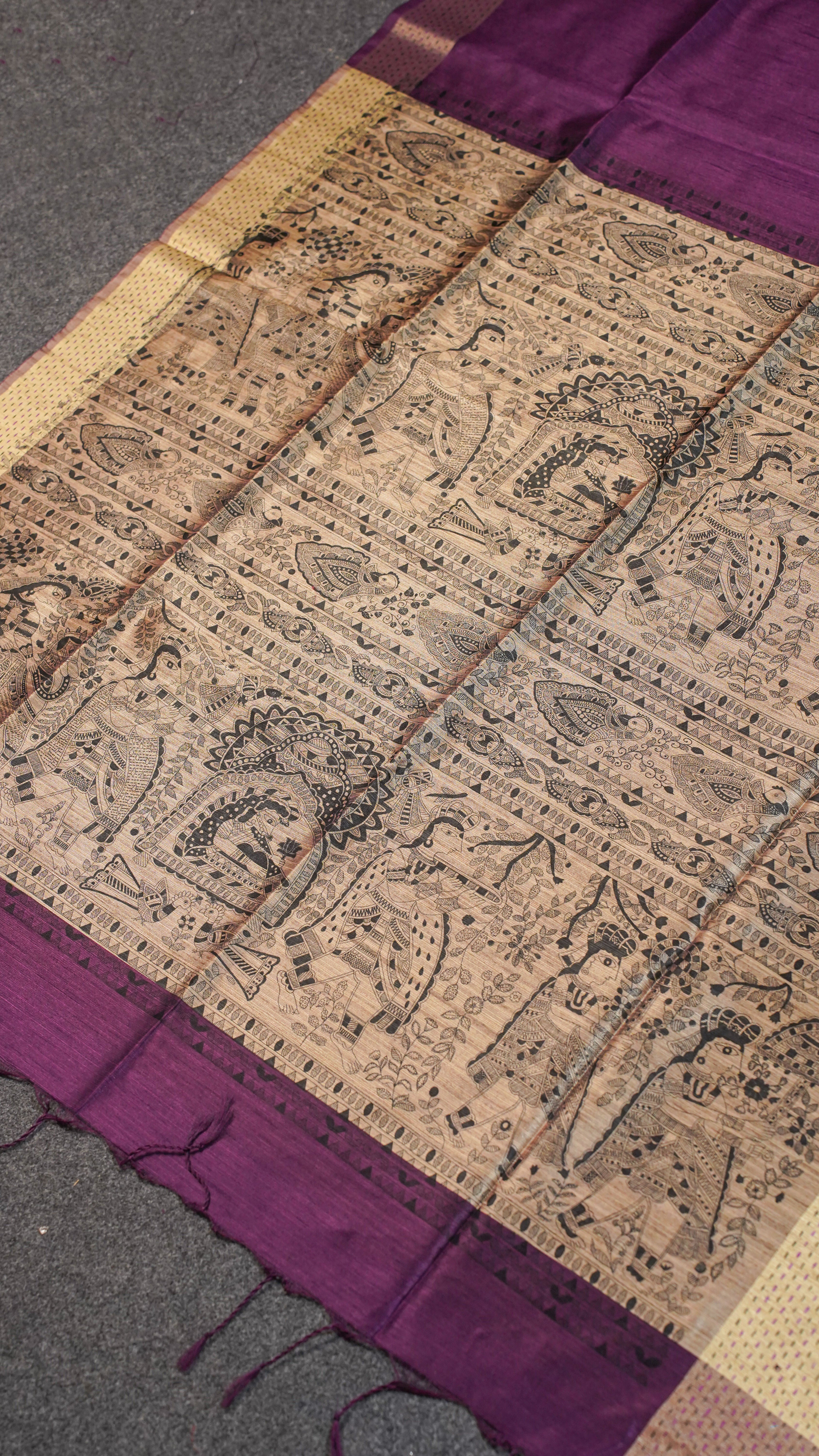 "UTSAV BANARAS 114" Banarasi Dark Purple Madhubani Silk Saree