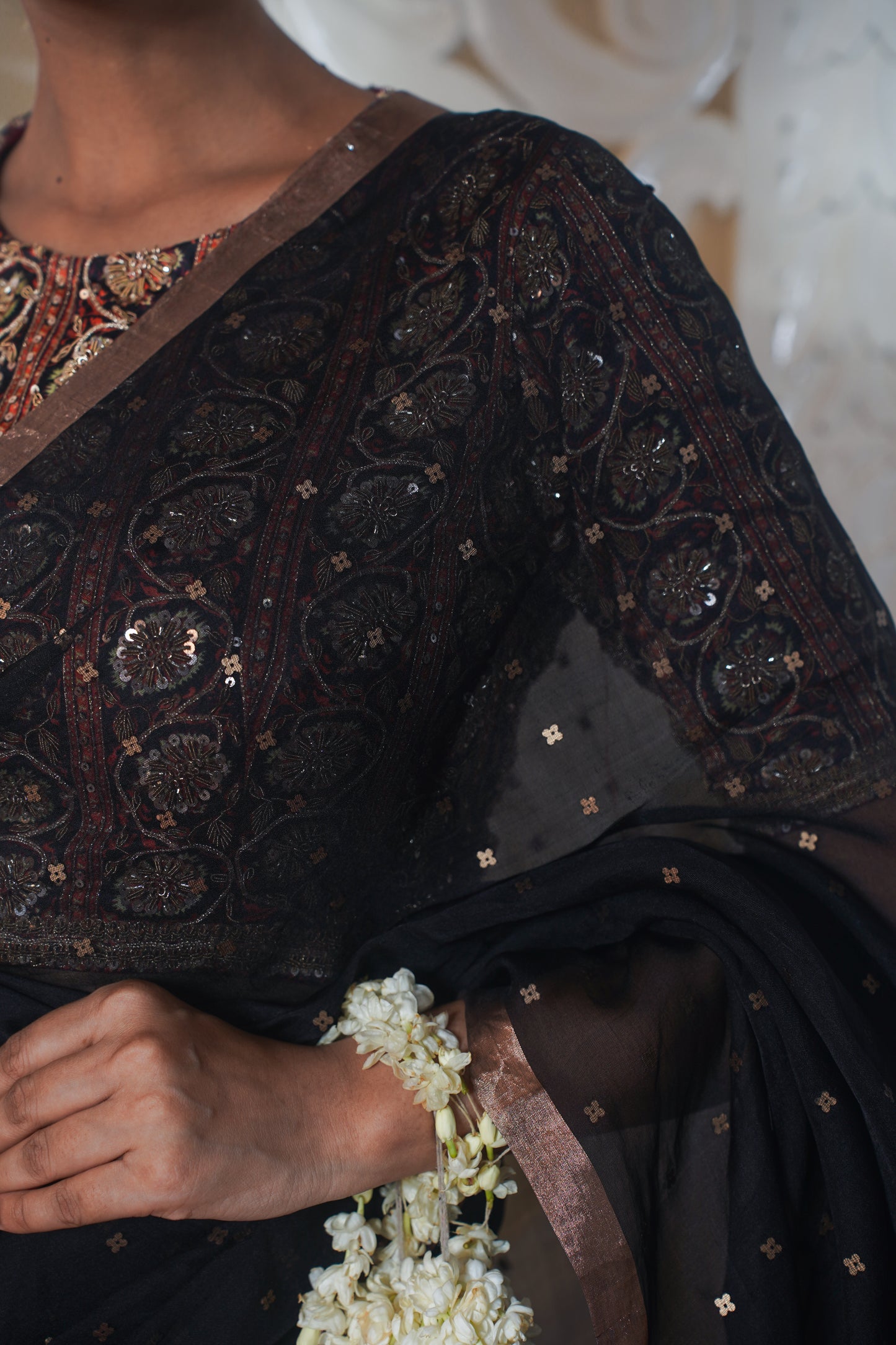 "VIRASAT 143" Black Pure Organza Saree With Buti Work