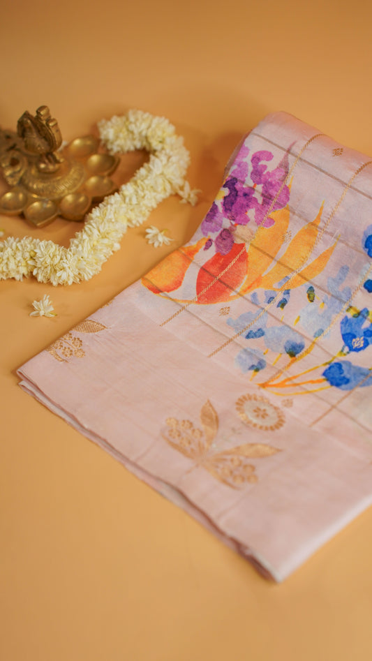 Rangrasiya "Pure Mango Raw Silk With Pure Zari Kadwa Work In Vibrant Color Fusion"