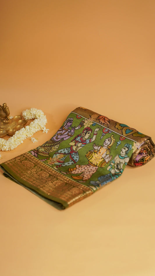 Rangrasiya "Pure Mango Raw Silk With Pure Zari Kadwa Work In Vibrant Color Fusion"