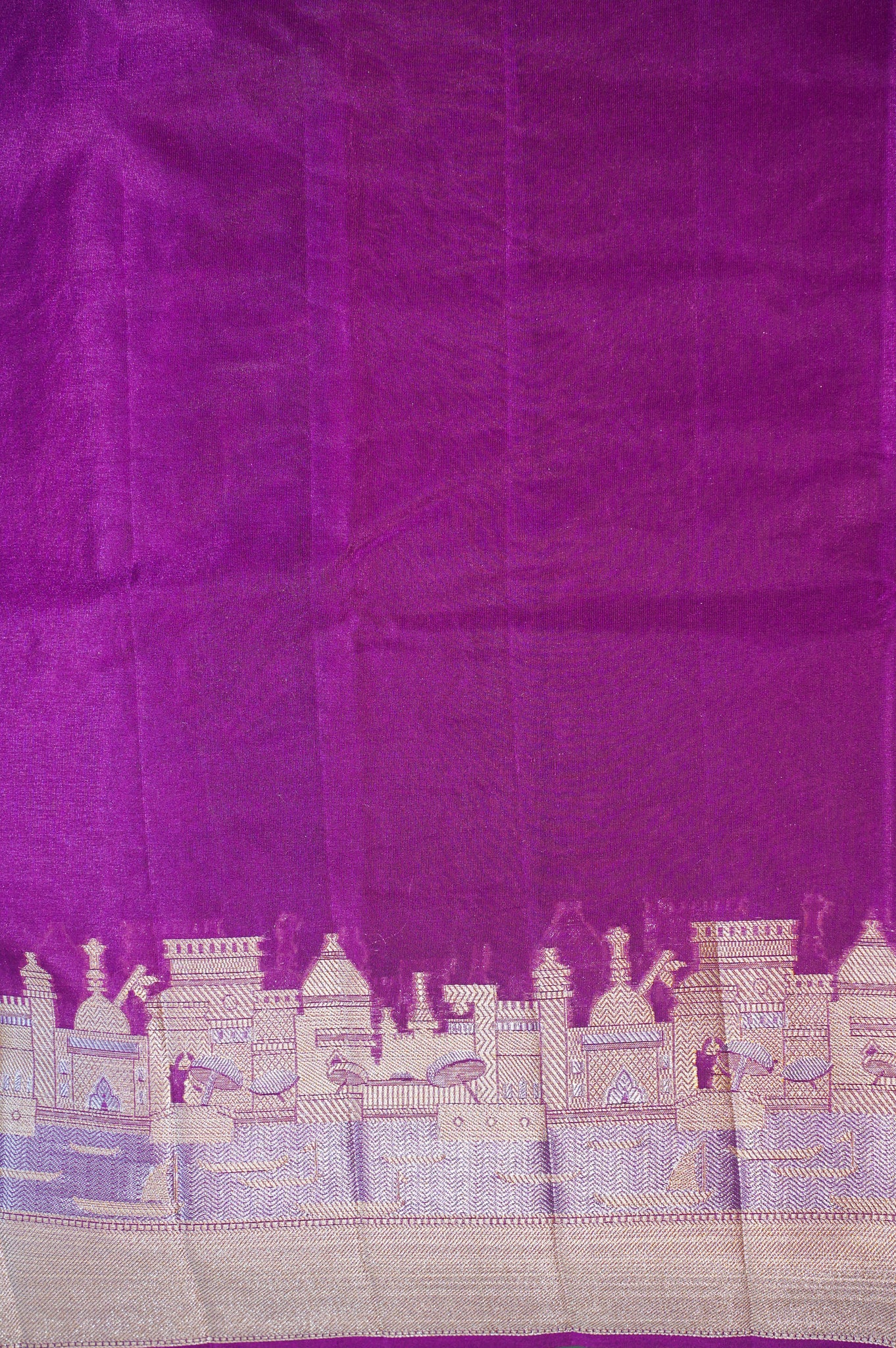 UTSAV BANARAS 003I: Banarasi Raw Silk Saree with Silver & Gold Zari In Magenta