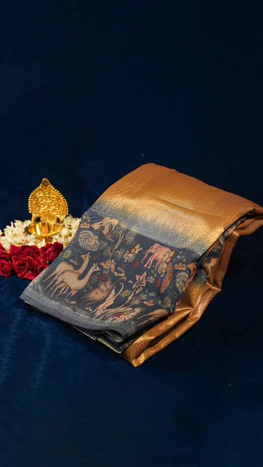 "UTSAV BANARAS 151" Banarasi Copper Gold Tissue Cotton Silk Saree