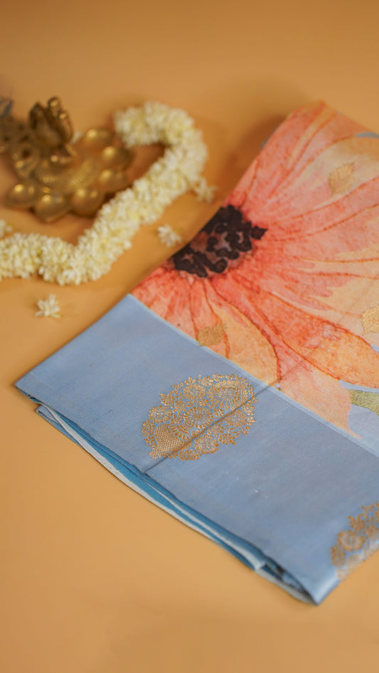 Rangrasiya "Pure Mango Raw Silk With Pure Zari Kadwa Work In Vibrant Color Fusion"