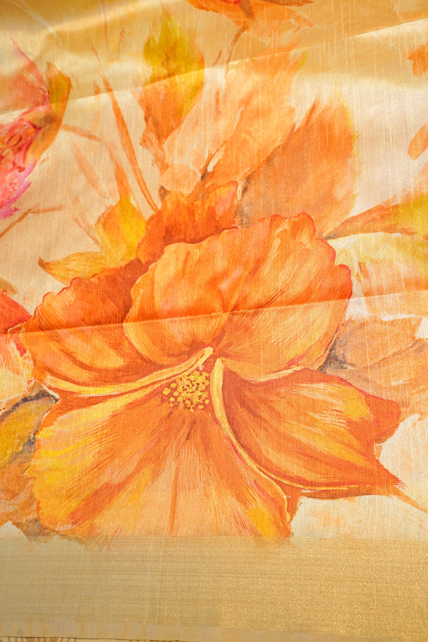 "Utsav Banaras 187" Banarasi Tussar Silk Saree in Golden Base With Yellow Floral Motif