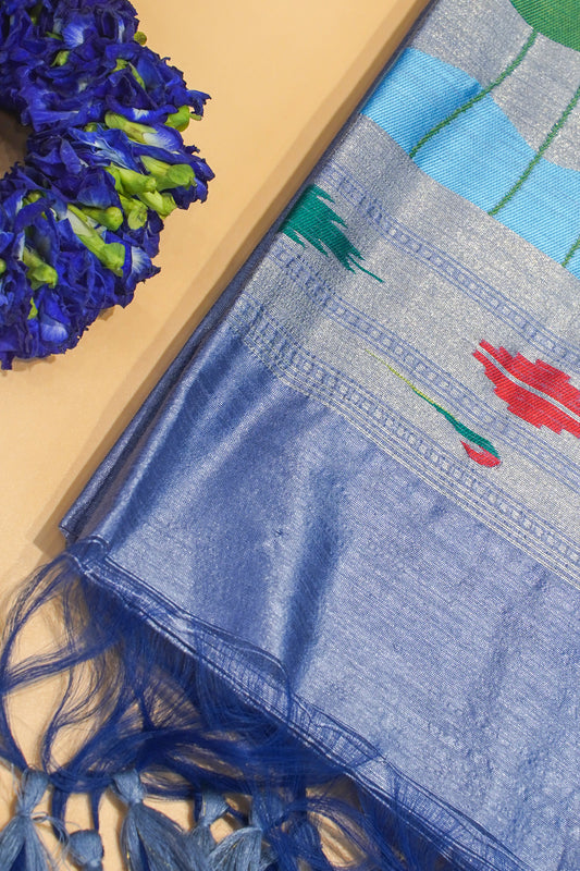 "UTSAV BANARAS 169" Banarasi  Elegant Blue Cotton Tissue Silk Saree With Kamal Butta