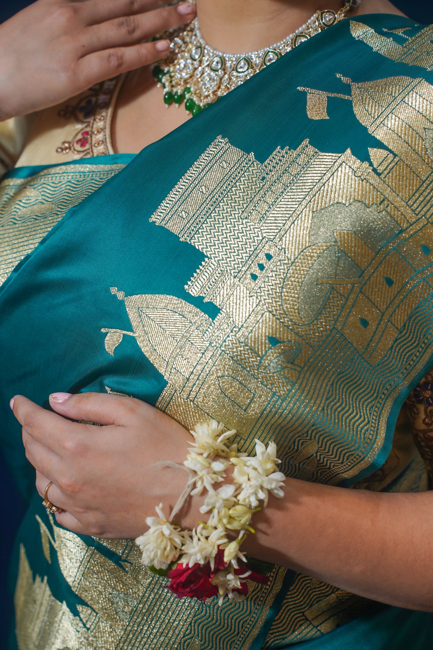 "WAAH BANARAS 14A" Green Kashi Ghat Banarasi Masaru Silk Saree