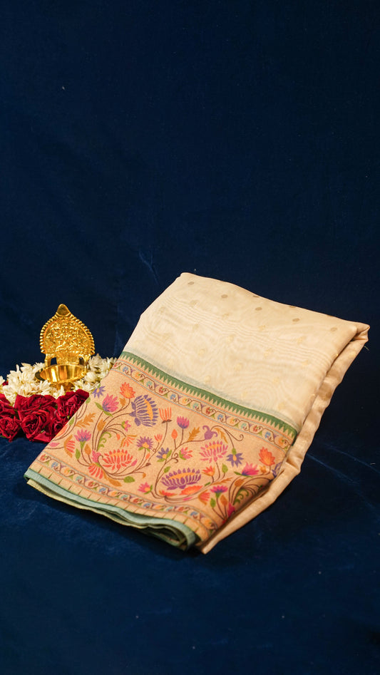 "UTSAV BANARAS 138" Banarasi Beige Jamdani Cotton Silk Saree