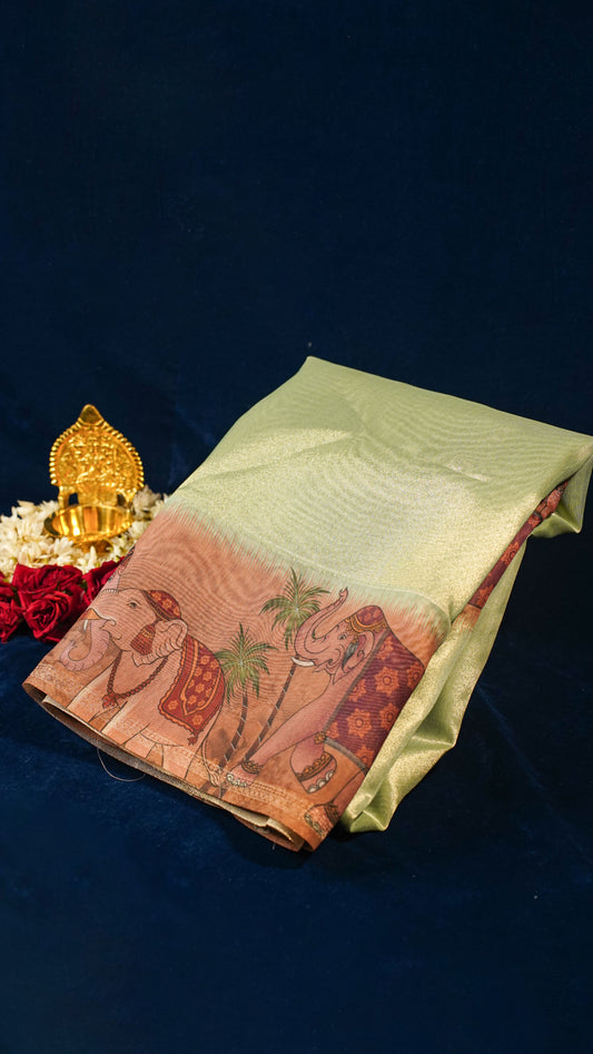 "UTSAV BANARAS 152" Banarasi Green Tissue Cotton Silk Saree