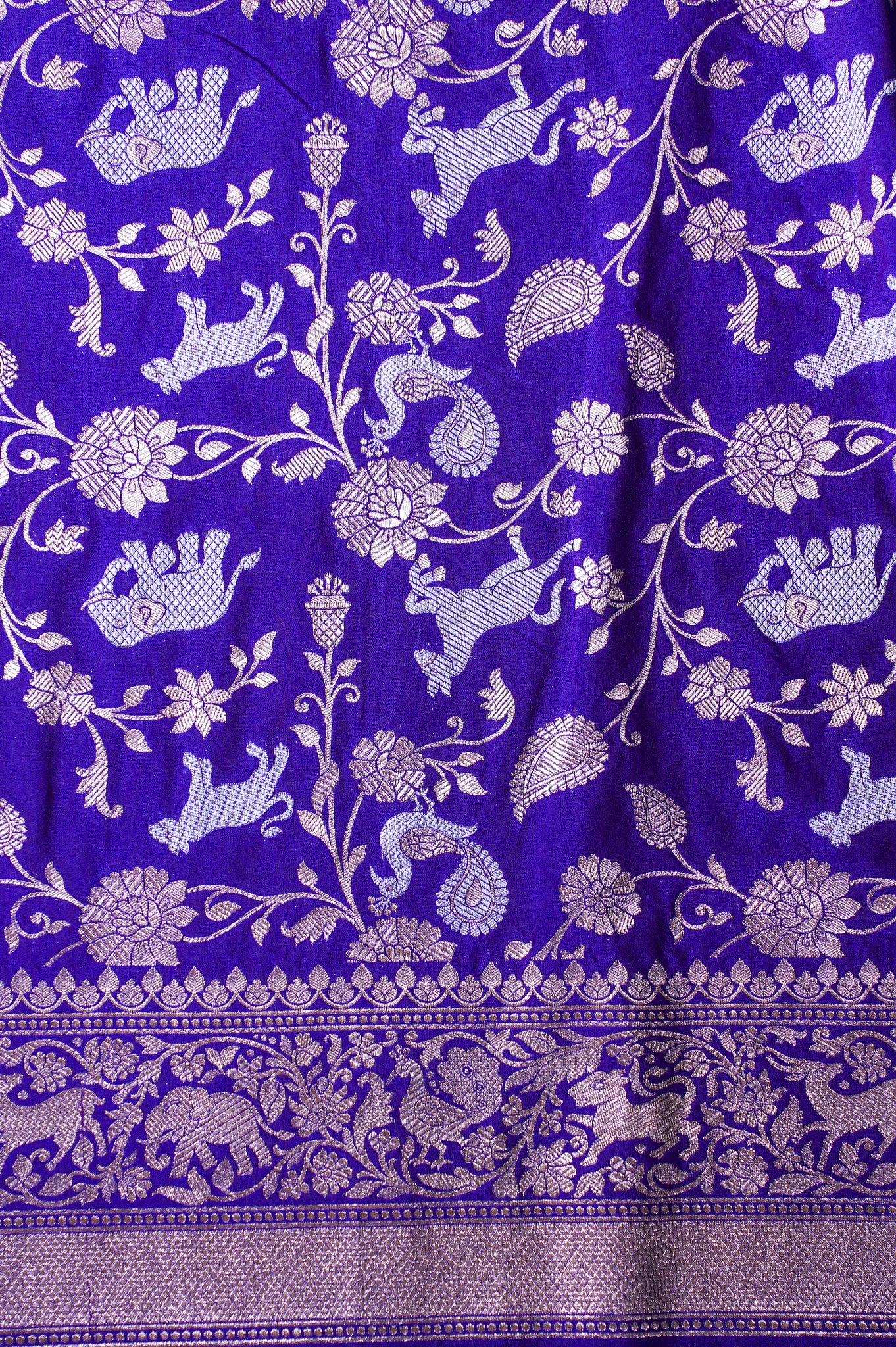 "WAAH BANARAS 113" Banarasi Royal Purple Silk Shikargah Saree with Sona Rupa Weaving