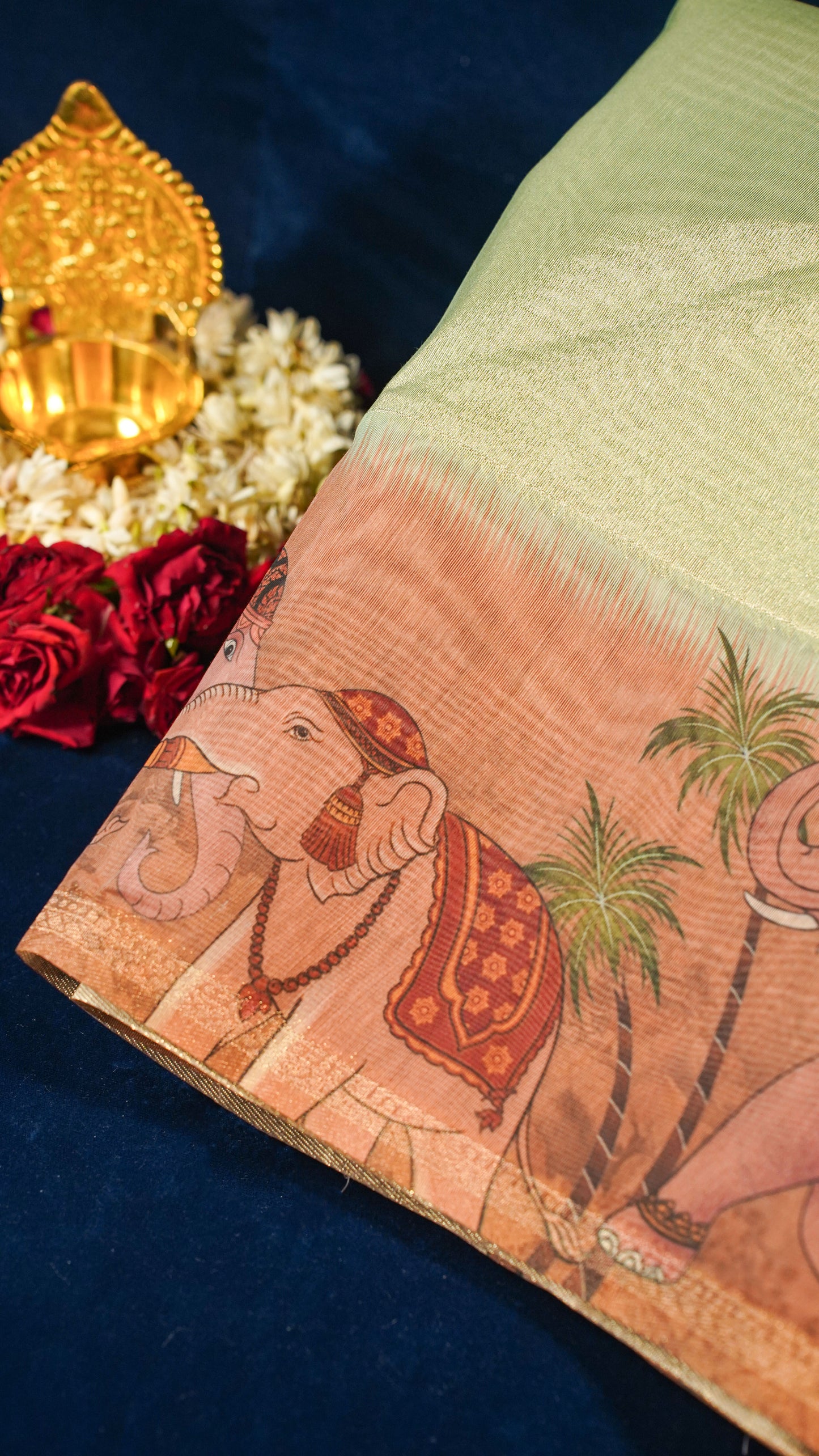 "UTSAV BANARAS 152" Banarasi Green Tissue Cotton Silk Saree