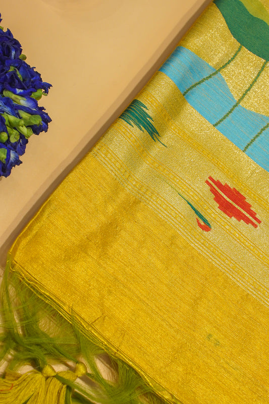 "UTSAV BANARAS 170" Banarasi Bright Yellow Cotton Tissue Silk Saree With Kamal Butta