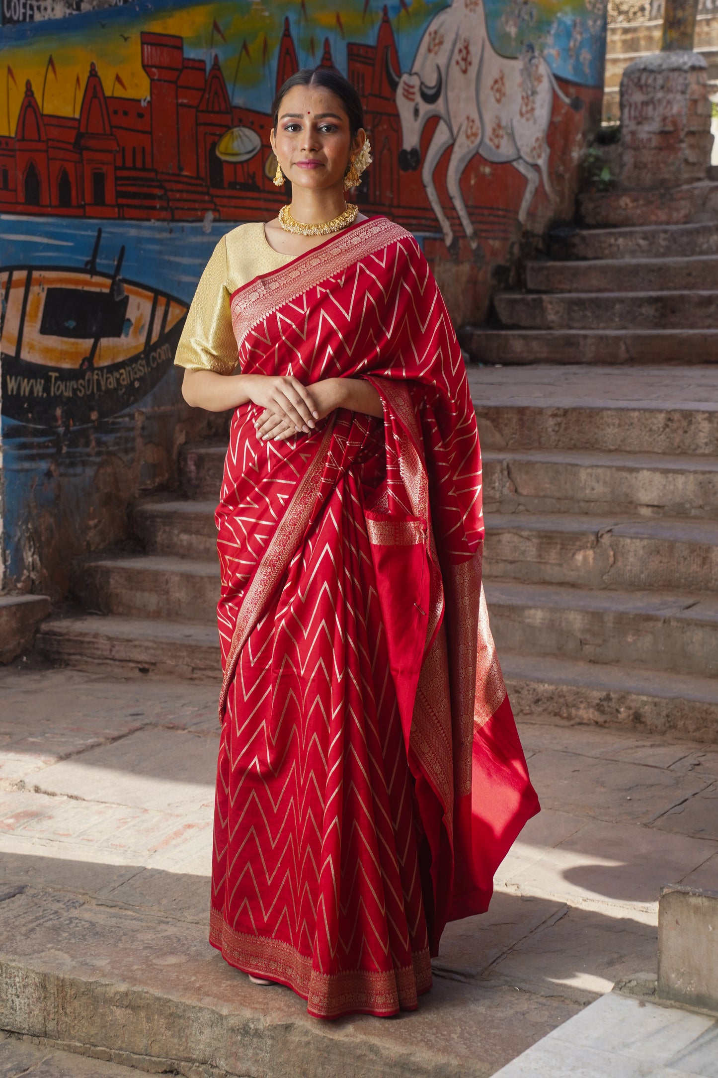 "SILK BANARAS 051" Red Handvoven Banarasi silk saree