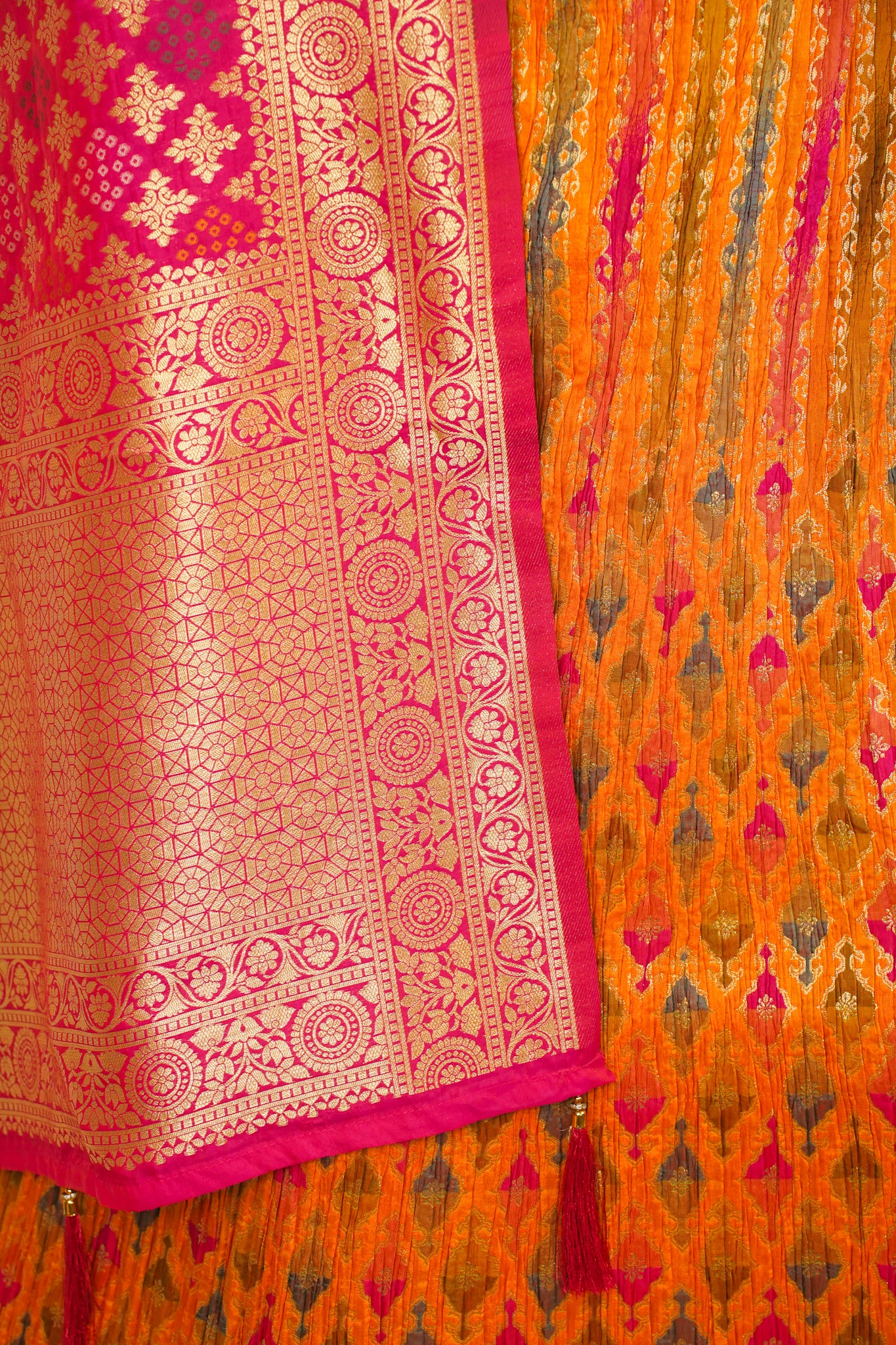 "MANSI 020" Banarasi Crush Rangkat Silk Lehenga With Elegant Cutwork Border