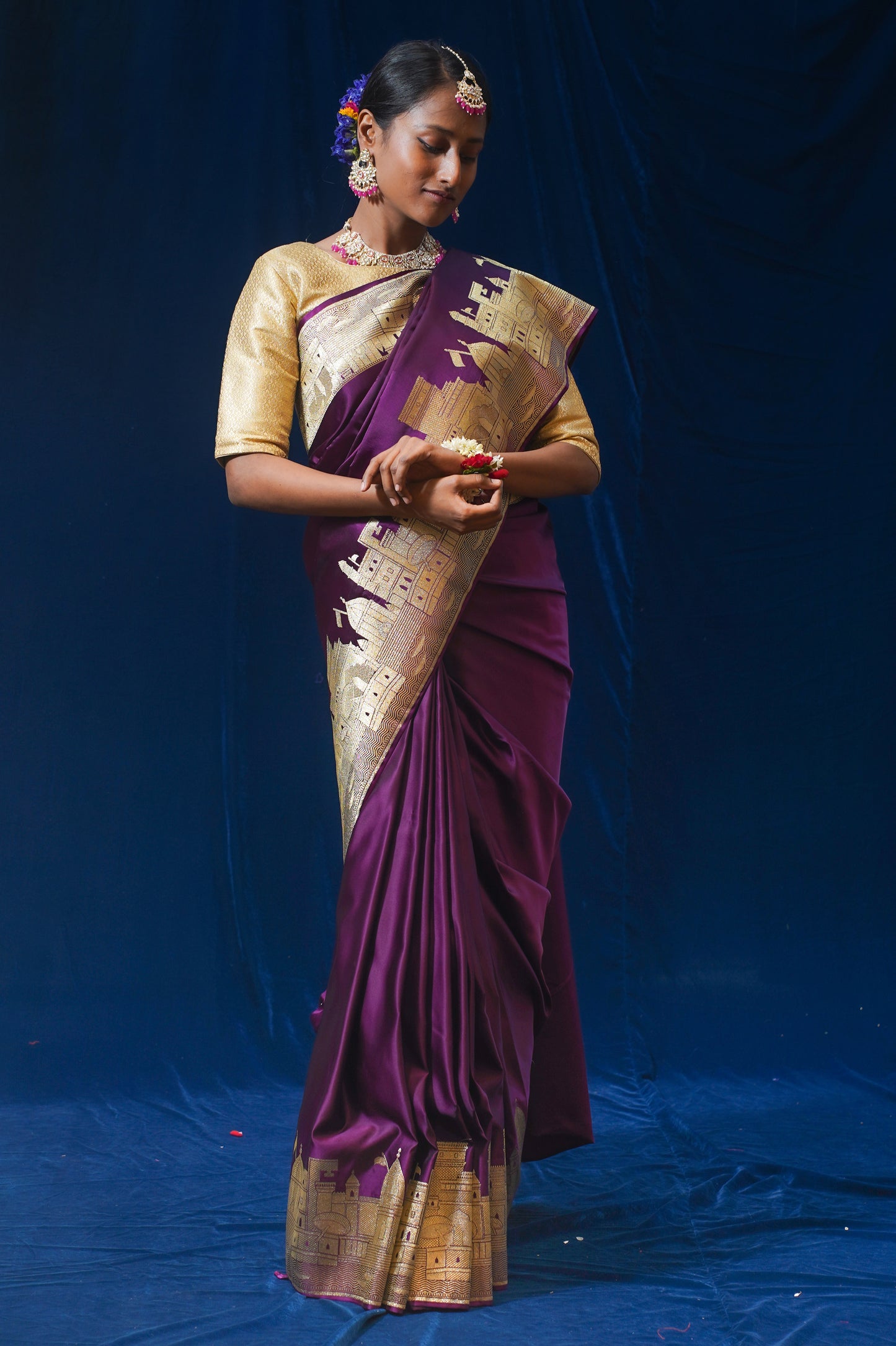 "WAAH BANARAS 014" Purple Kashi Ghat Banarasi Masaru Silk Saree