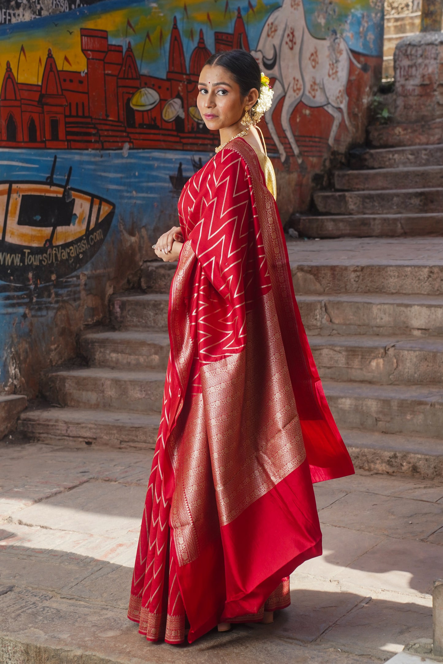 "SILK BANARAS 051" Red Handvoven Banarasi silk saree