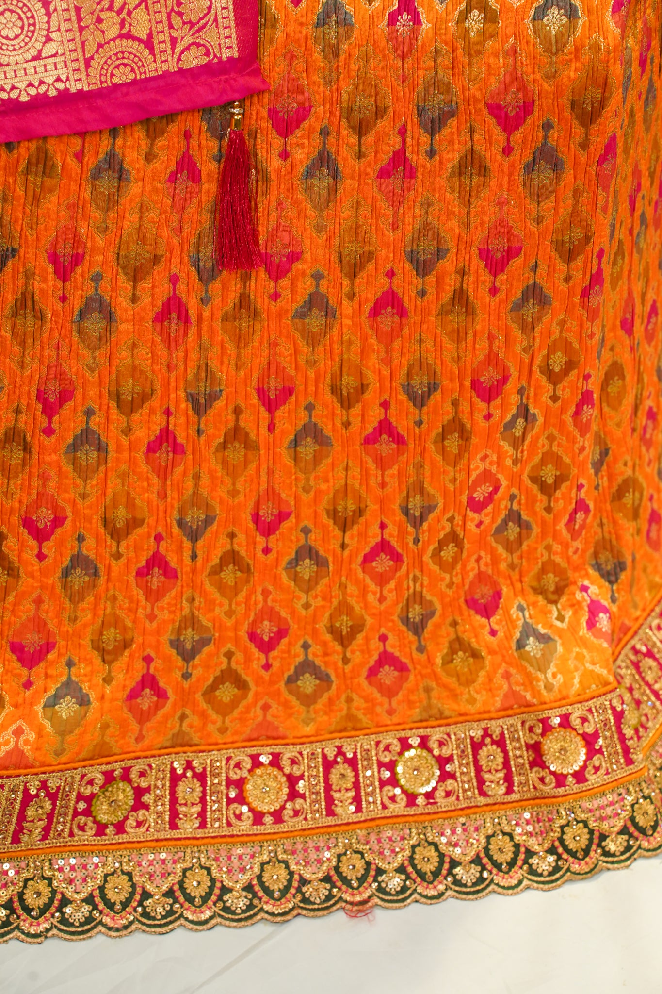 "MANSI 020" Banarasi Crush Rangkat Silk Lehenga With Elegant Cutwork Border
