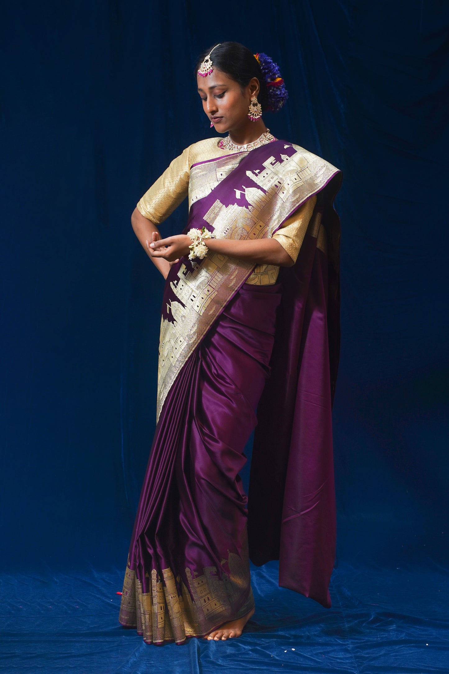"WAAH BANARAS 014" Purple Kashi Ghat Banarasi Masaru Silk Saree