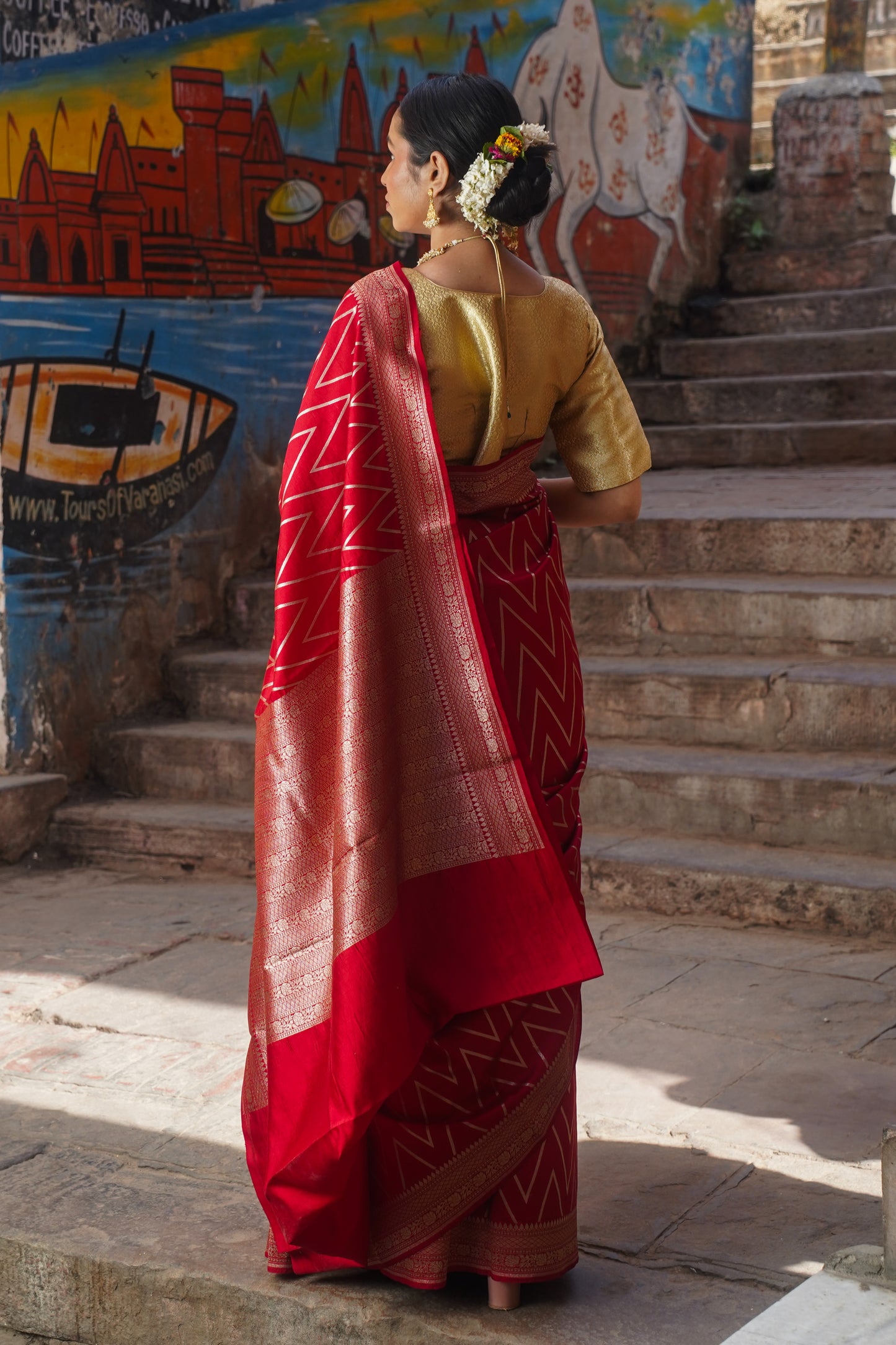 "SILK BANARAS 051" Red Handvoven Banarasi silk saree
