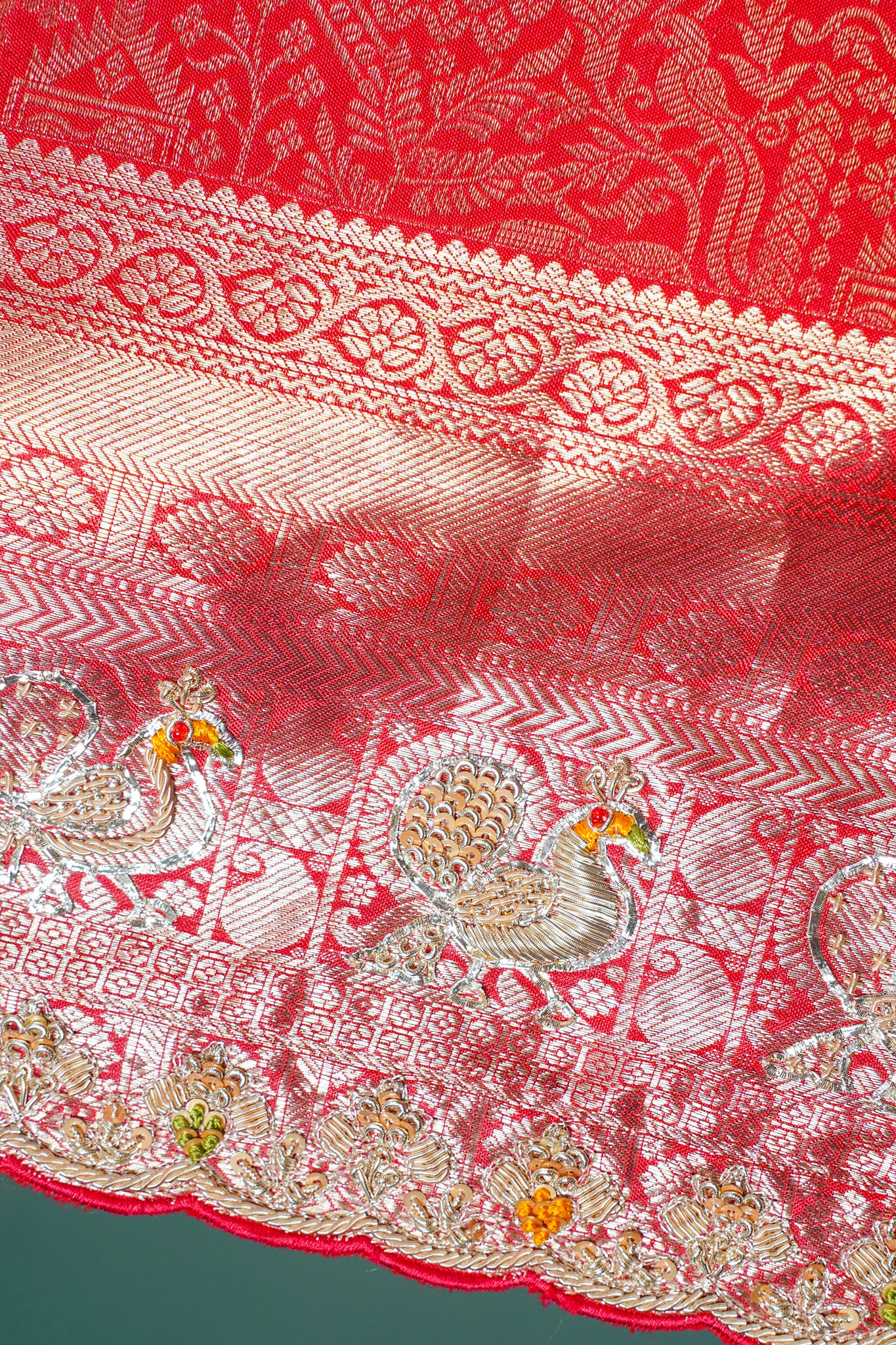 "Founder Choice 041" Banarasi Royal Red Pure Kanjivaram Barik Zardozi Cut Work Border Embroidered Silk Saree