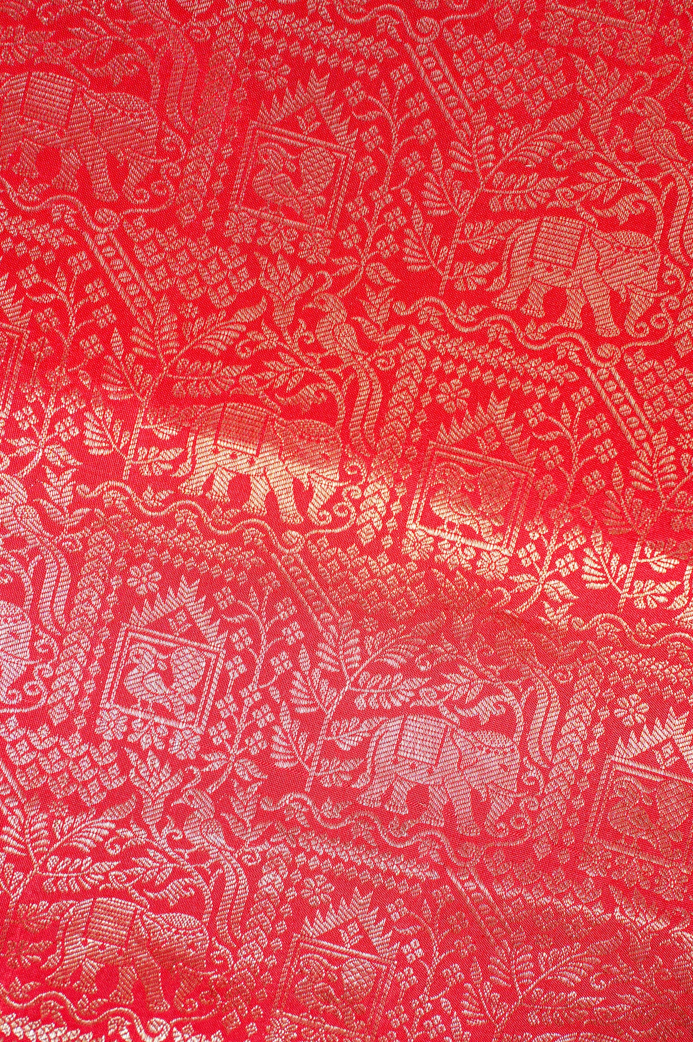 "Founder Choice 041" Banarasi Royal Red Pure Kanjivaram Barik Zardozi Cut Work Border Embroidered Silk Saree