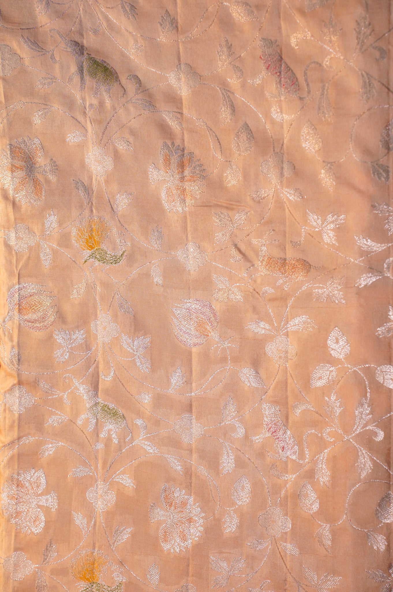 VIRASAT 334: Dusty Coral Pure Handloom Katan Silk Saree with Zari Shikargah & Meenakari Work - Silk Mark Certified